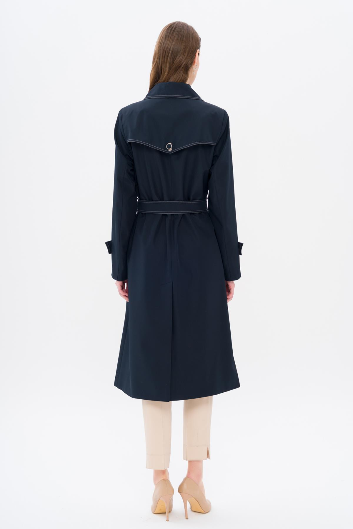 Gömlek Yaka Dikiş Detaylı Büyük Beden Trençkot LACİVERT 4300