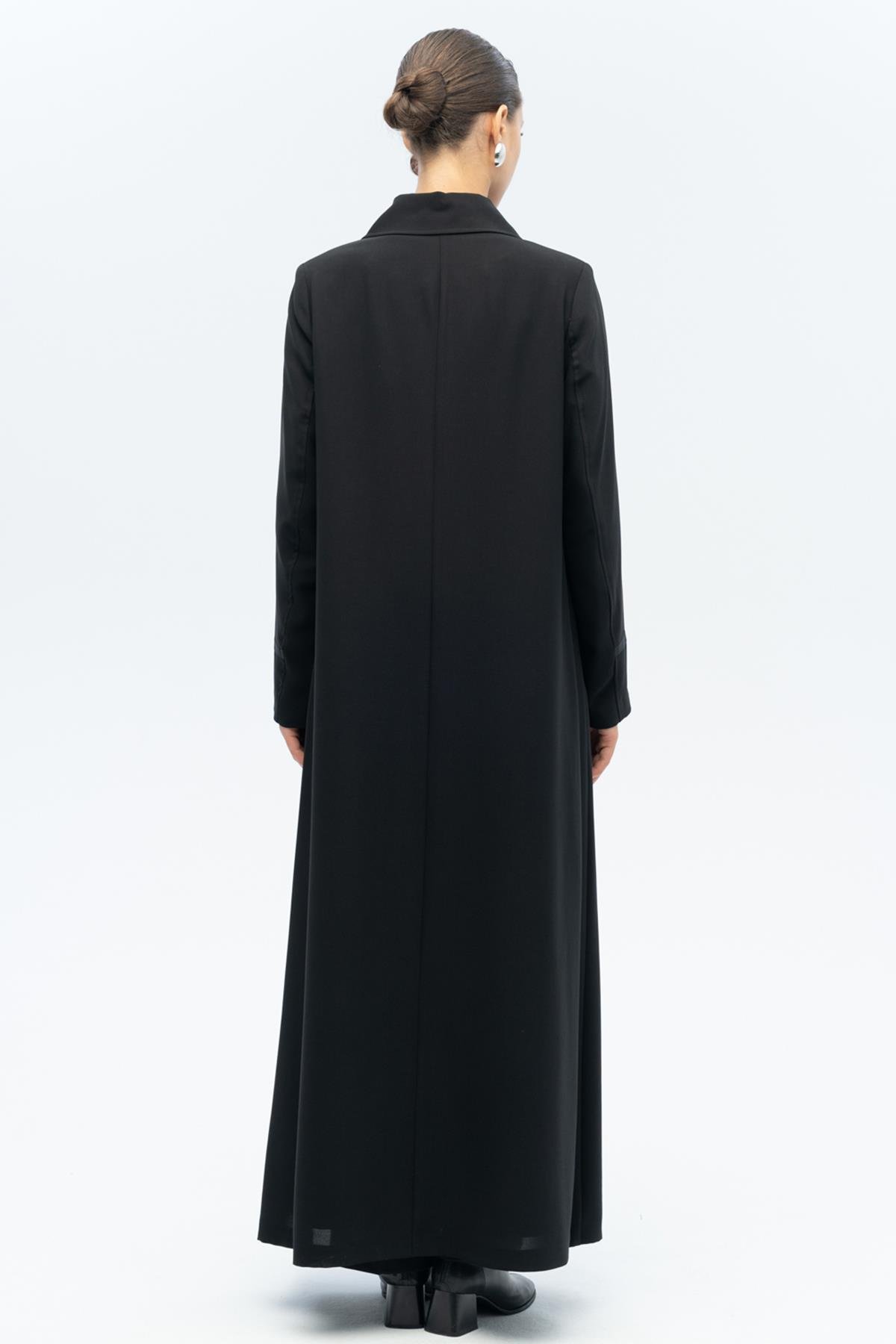 Gömlek Yaka Grogren Detaylı Astarlı Büyük Beden Pardesü SİYAH 6690-A