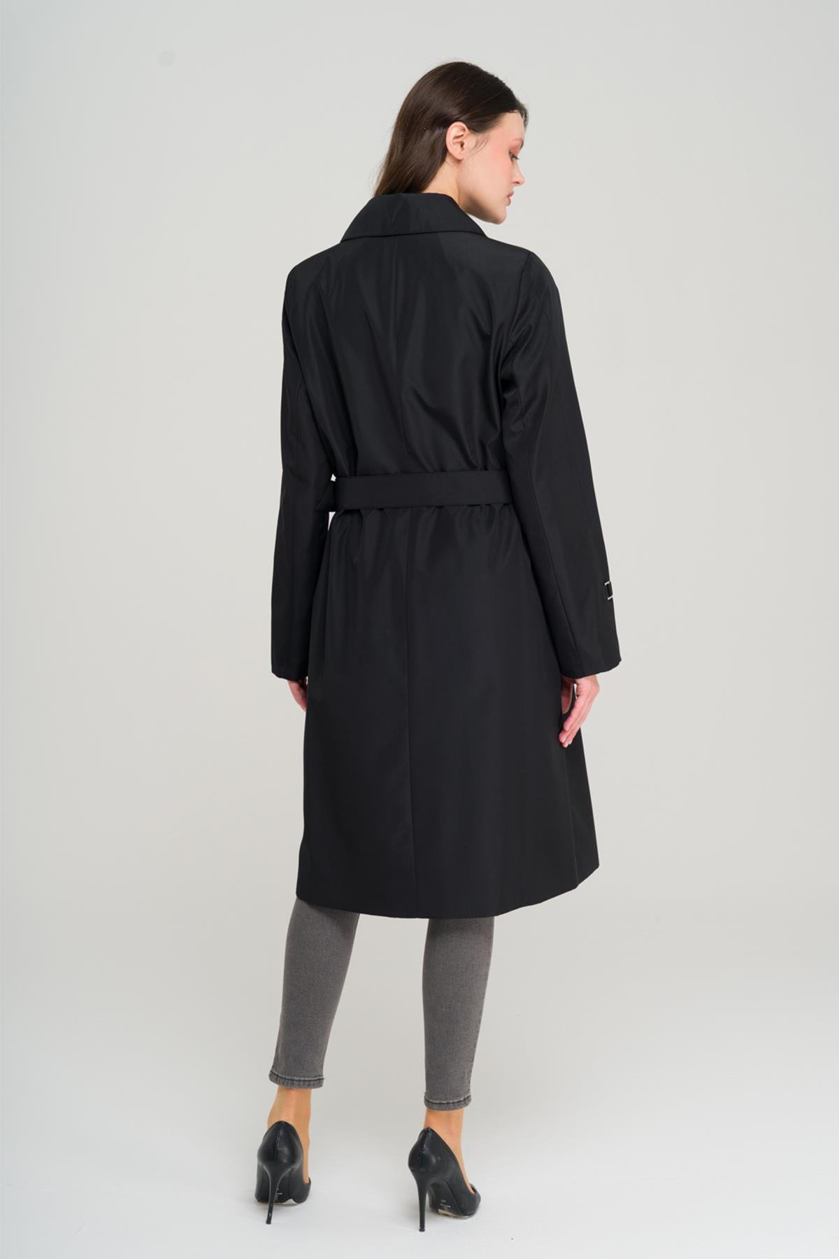 Gömlek Yaka Kemer Detaylı Büyük Beden Trençkot SİYAH 4302