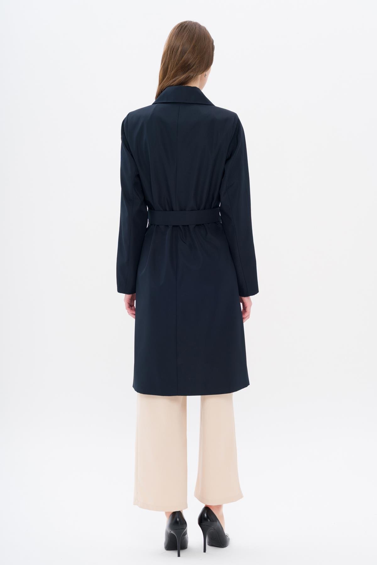 Gömlek Yaka Kemer Detaylı Büyük Beden Trençkot LACİVERT 4302