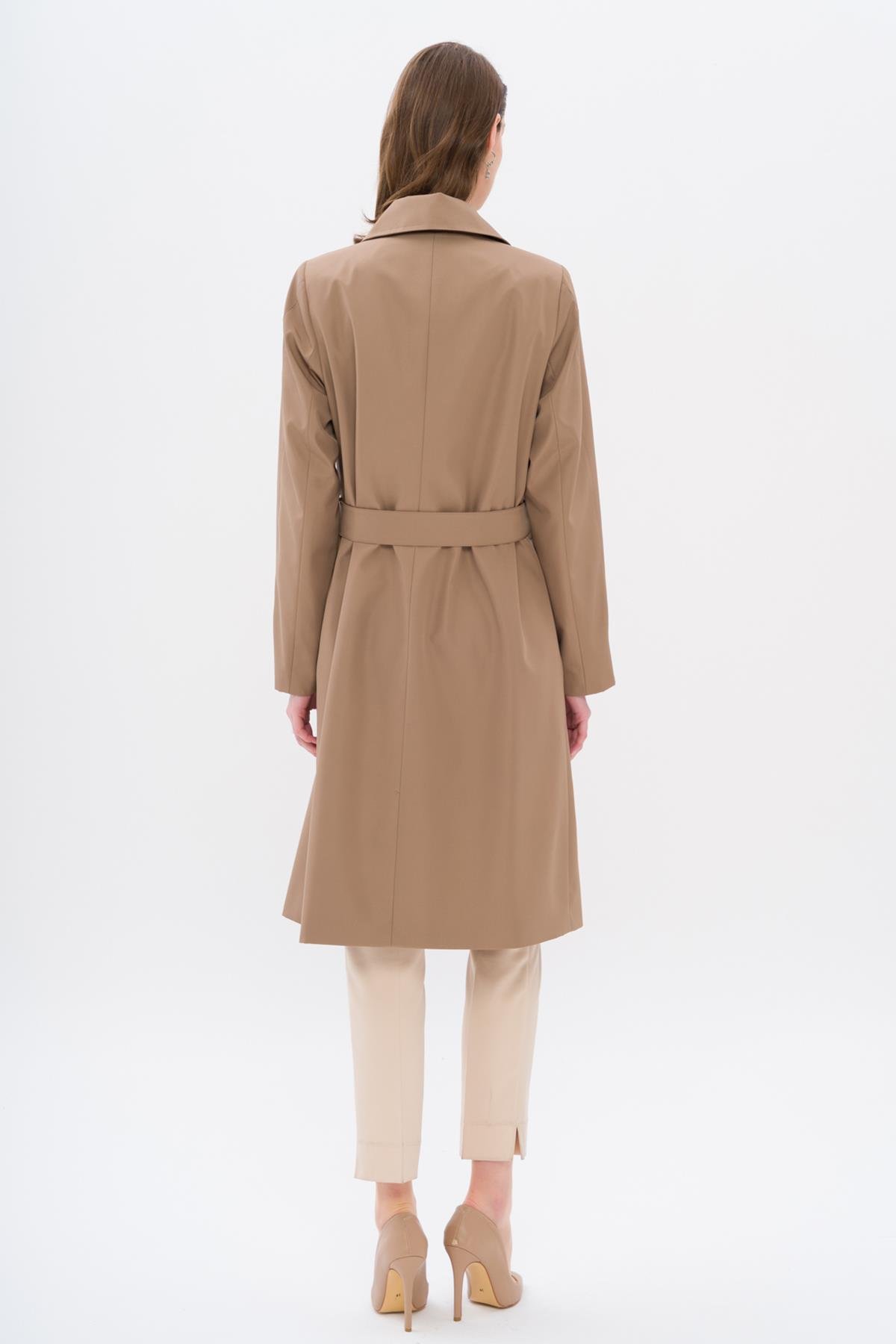 Gömlek Yaka Kemer Detaylı Büyük Beden Trençkot VİZON 4302