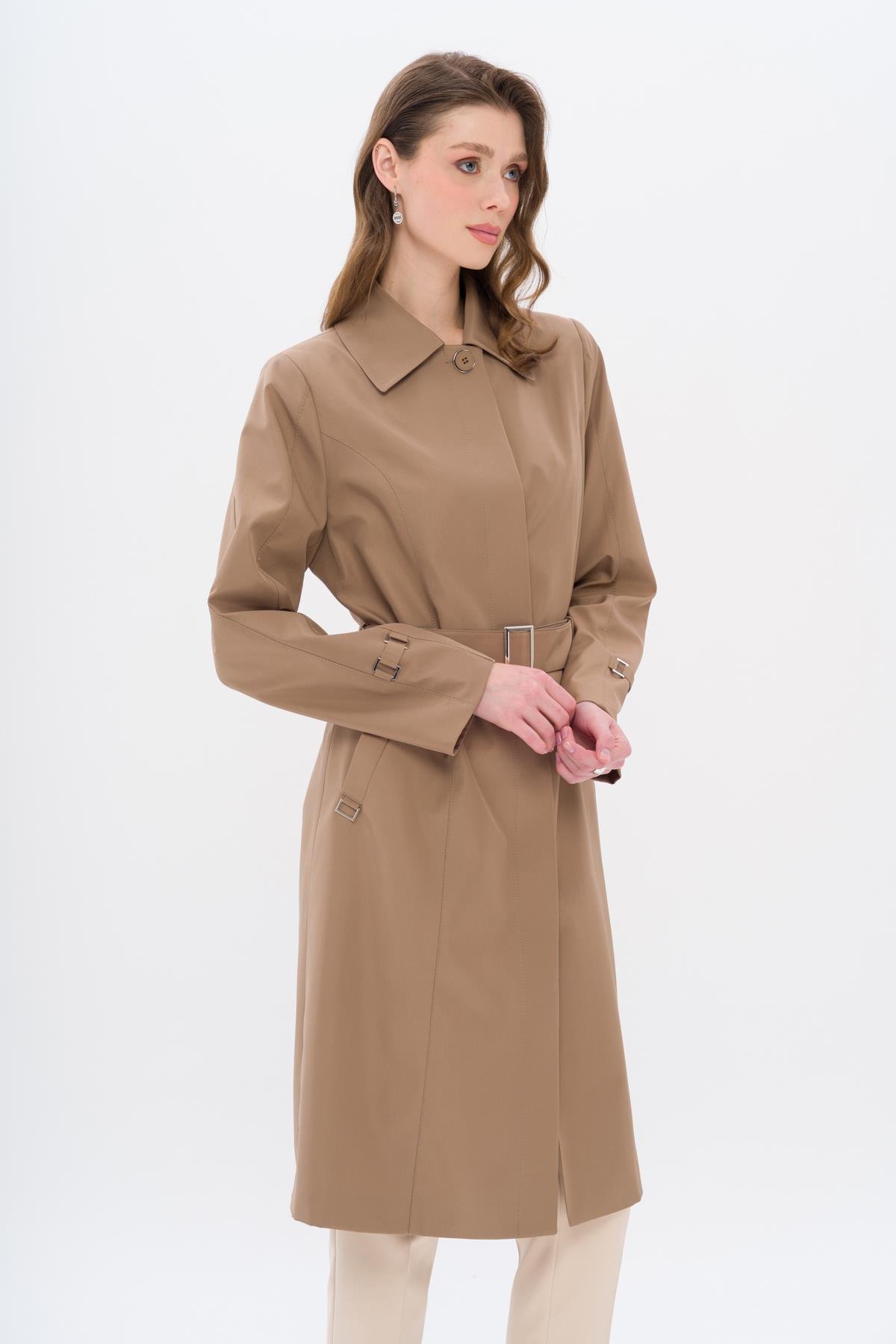 Gömlek Yaka Kemer Detaylı Büyük Beden Trençkot VİZON 4302