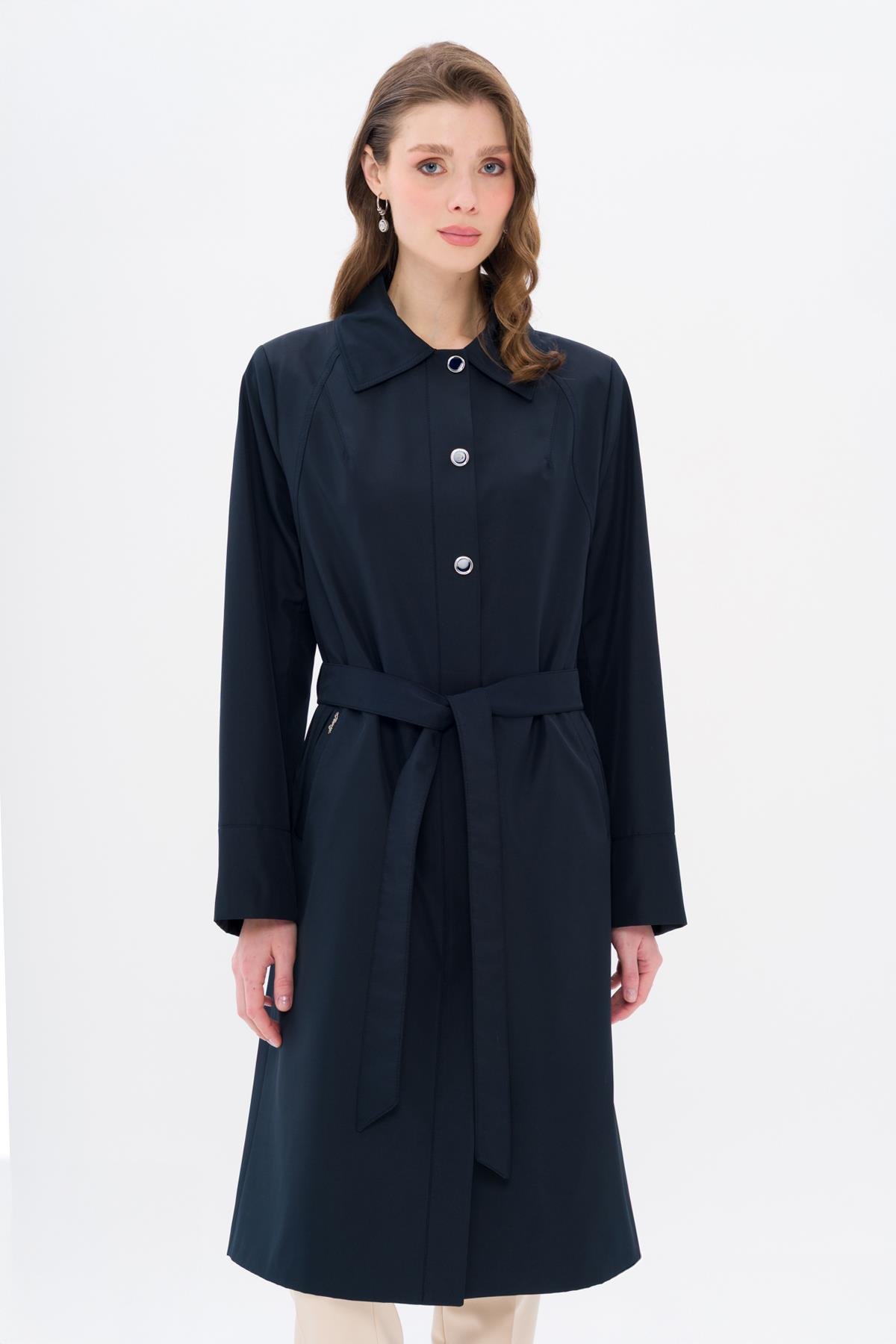 Gömlek Yaka Metal Aksesurarlı Büyük Beden Trençkot LACİVERT 4304