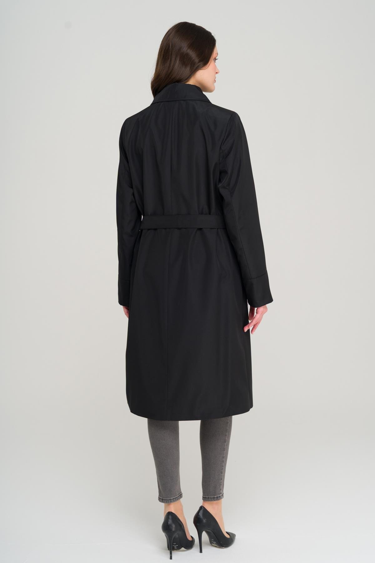 Gömlek Yaka Metal Aksesurarlı Büyük Beden Trençkot SİYAH 4304