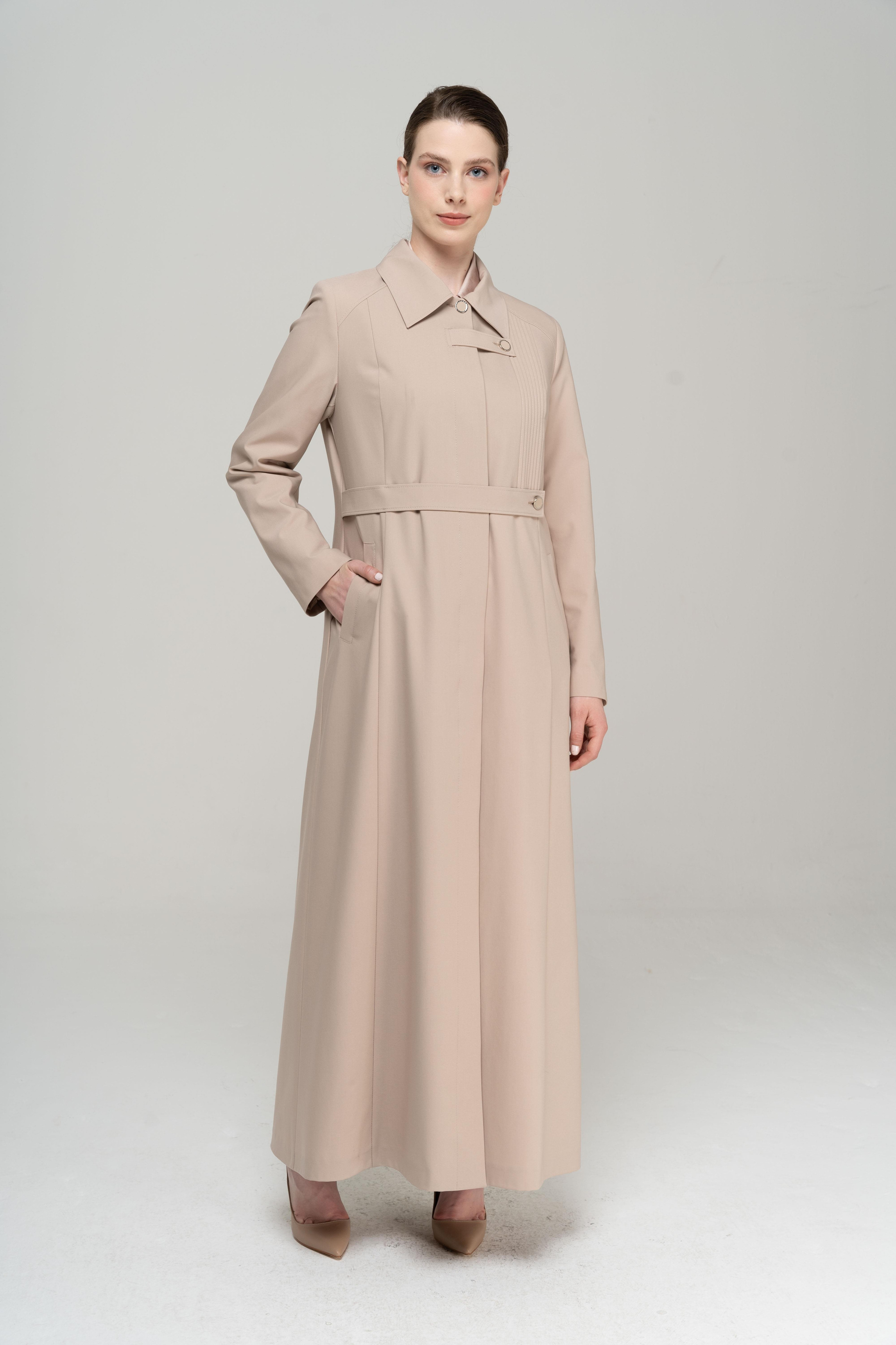 Gömlek Yaka Nervür Detaylı Büyük Beden Astarlı Pardesü BEJ 6565