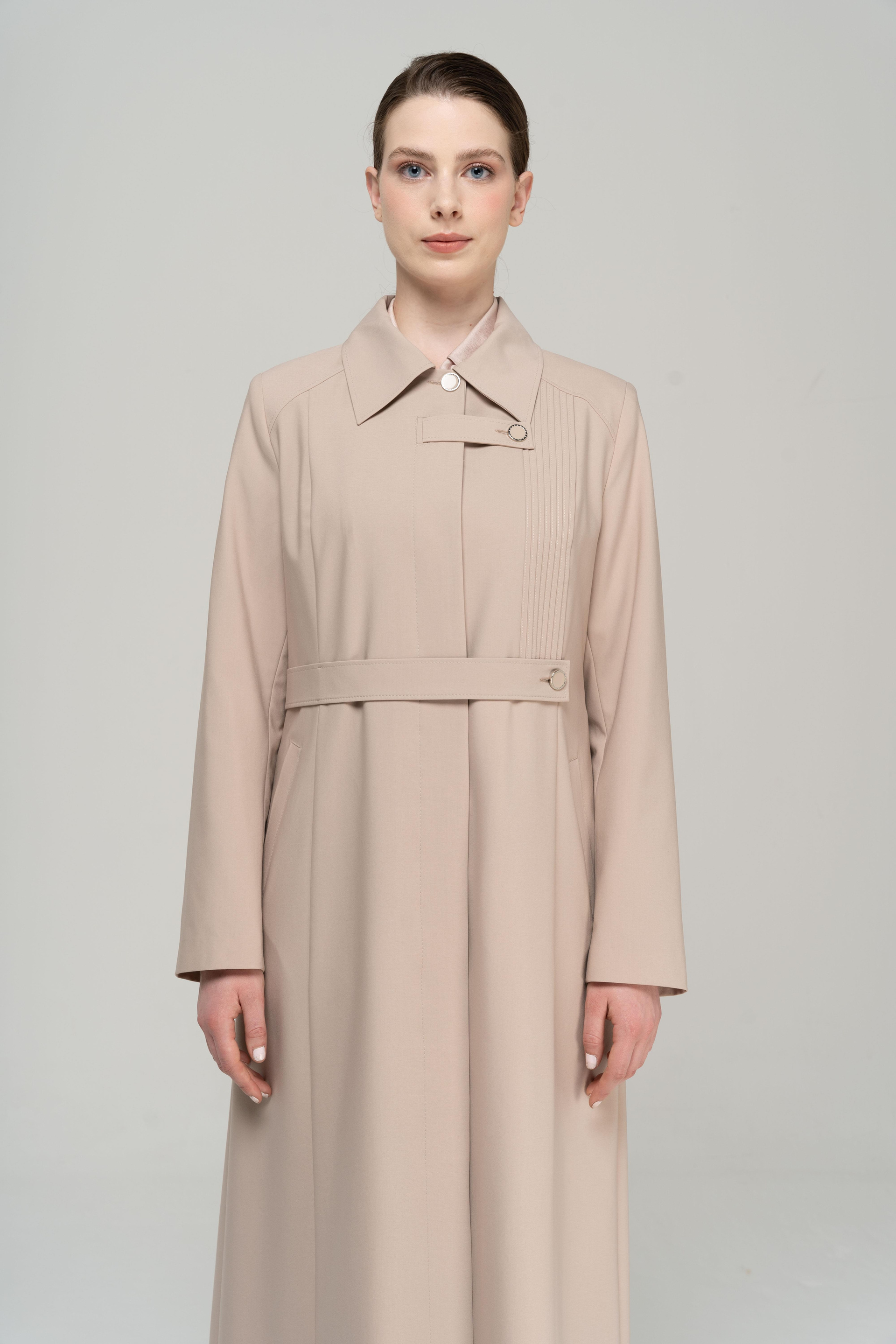 Gömlek Yaka Nervür Detaylı Büyük Beden Astarlı Pardesü BEJ 6565