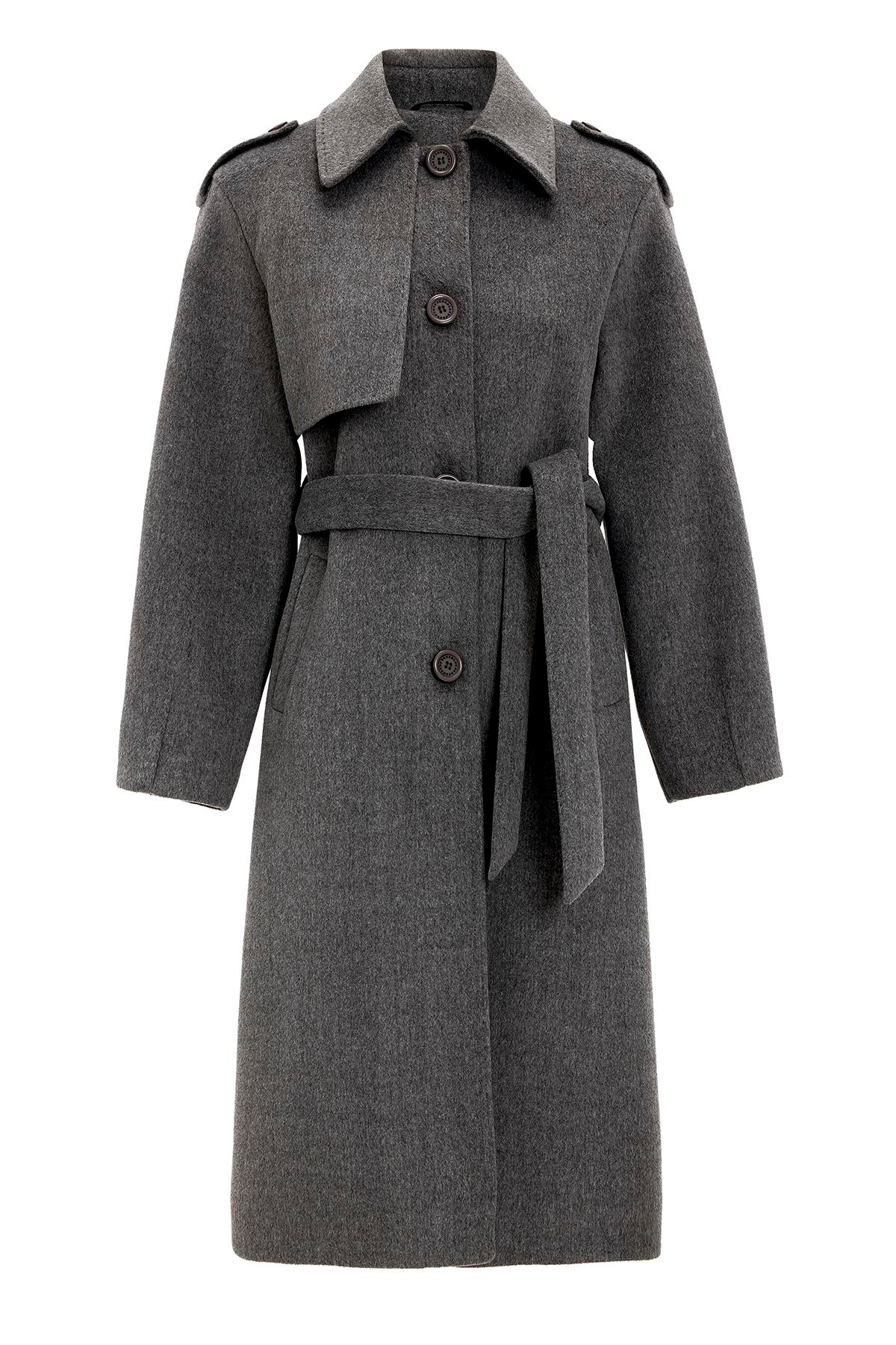 معطف فاخر مع ياقة قميص وتفاصيل غرزة منقطة رمادي 3125