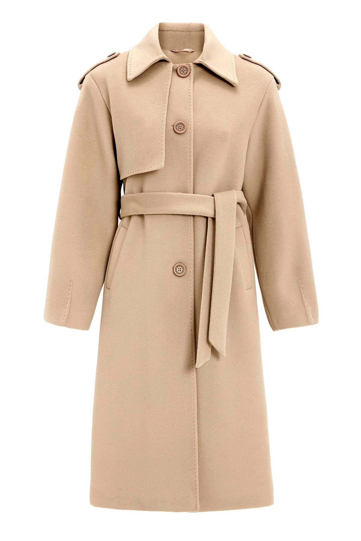 معطف فاخر مع ياقة قميص وتفاصيل غرزة منقطة يفعل 3125