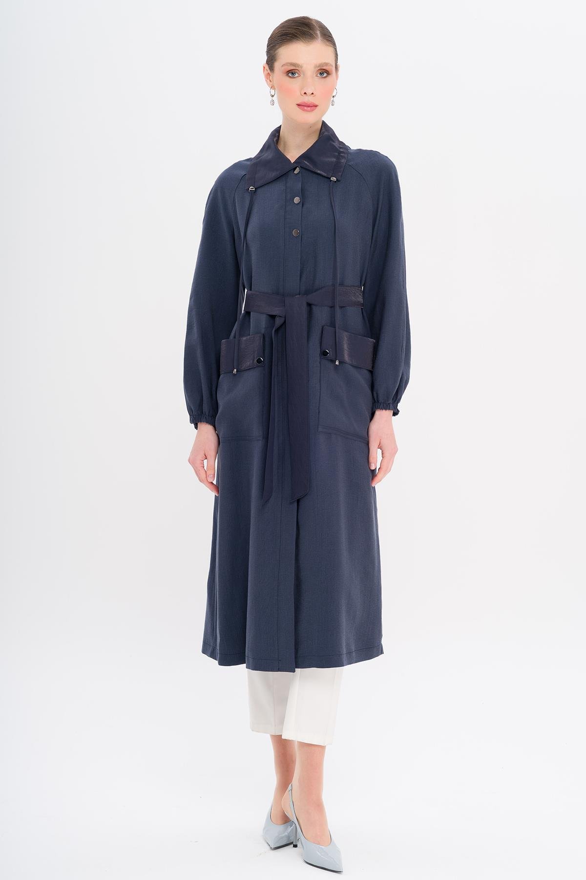 Shirt Collar Pouch Pocket Unlined Modal Coat NAVY 6736