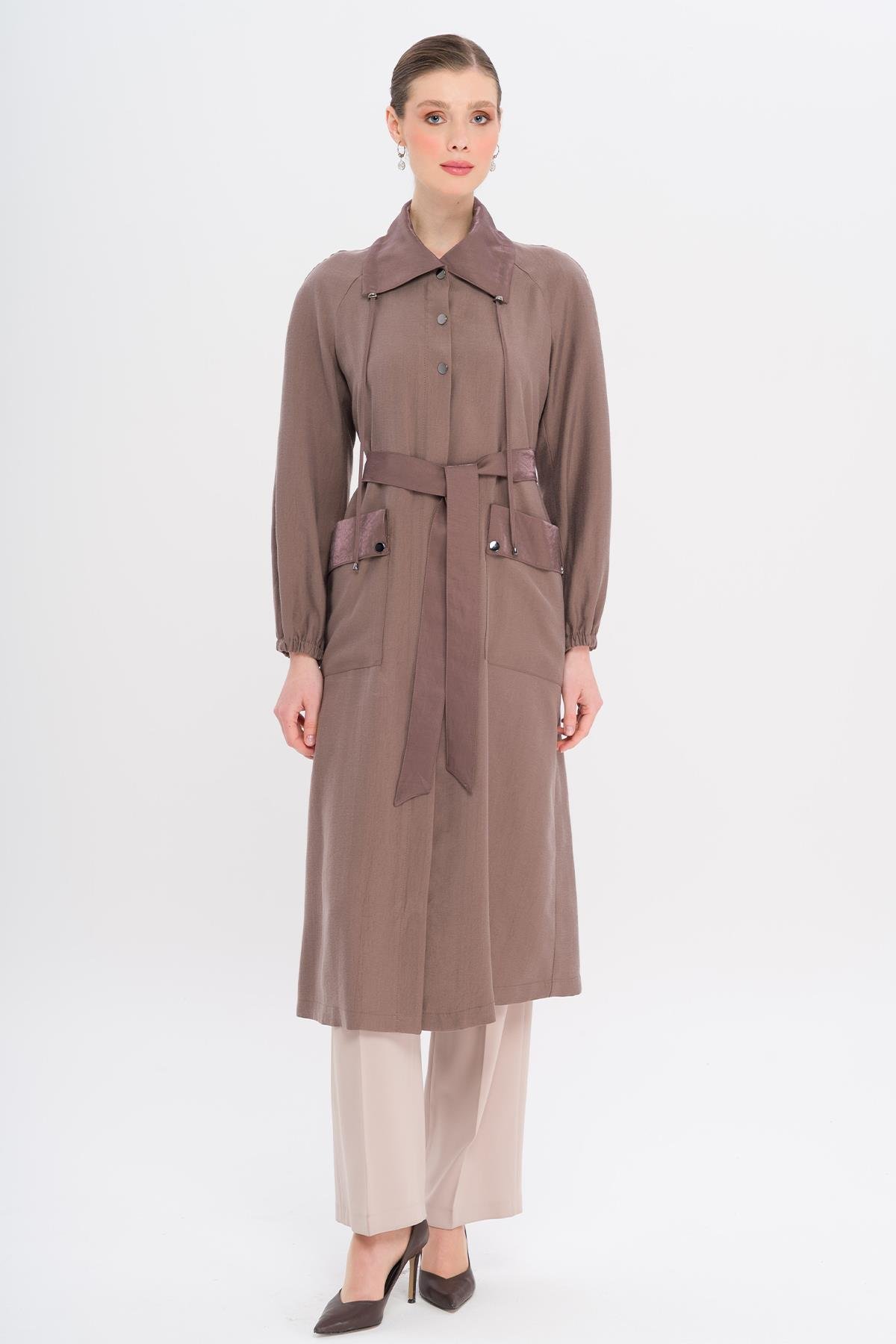 Shirt Collar Pouch Pocket Unlined Modal Coat COFFEE 6736