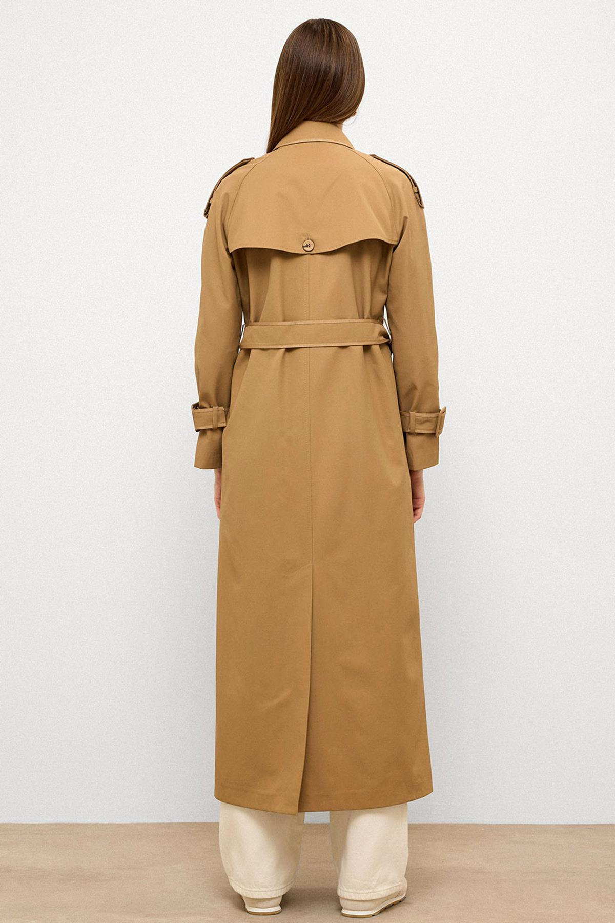 Grogren Detaylı Su İtici Özellikli Uzun Trençkot KAMEL 6778