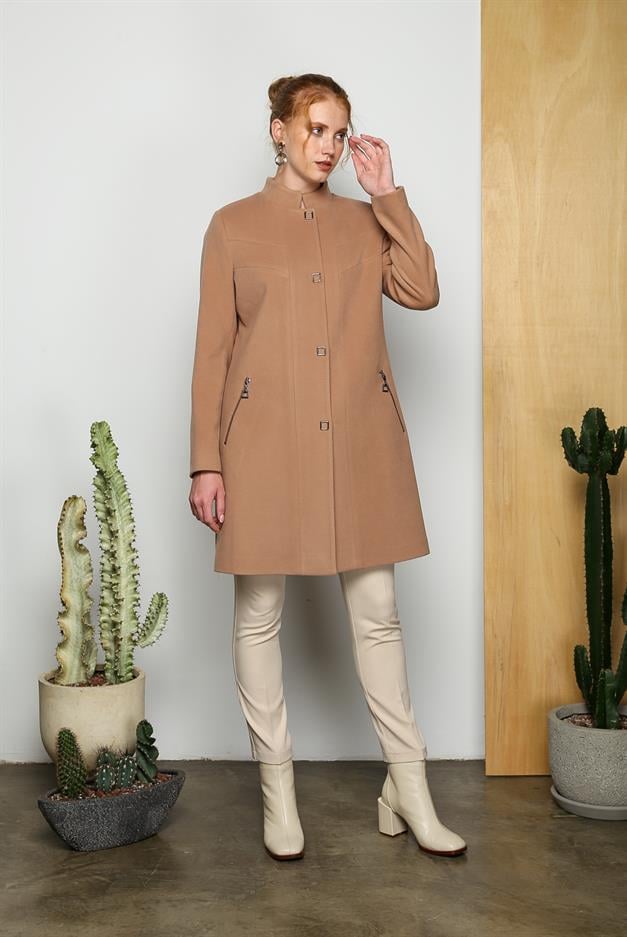 Hakim Yaka Cebi Fermuarlı Çıtçıt kapamalı Kaban KAMEL 3763