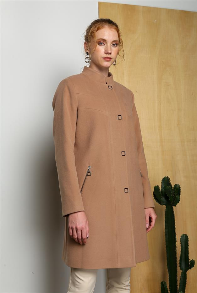 Hakim Yaka Cebi Fermuarlı Çıtçıt kapamalı Kaban KAMEL 3763