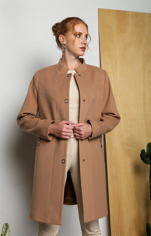 Hakim Yaka Cebi Fermuarlı Çıtçıt kapamalı Kaban KAMEL 3763