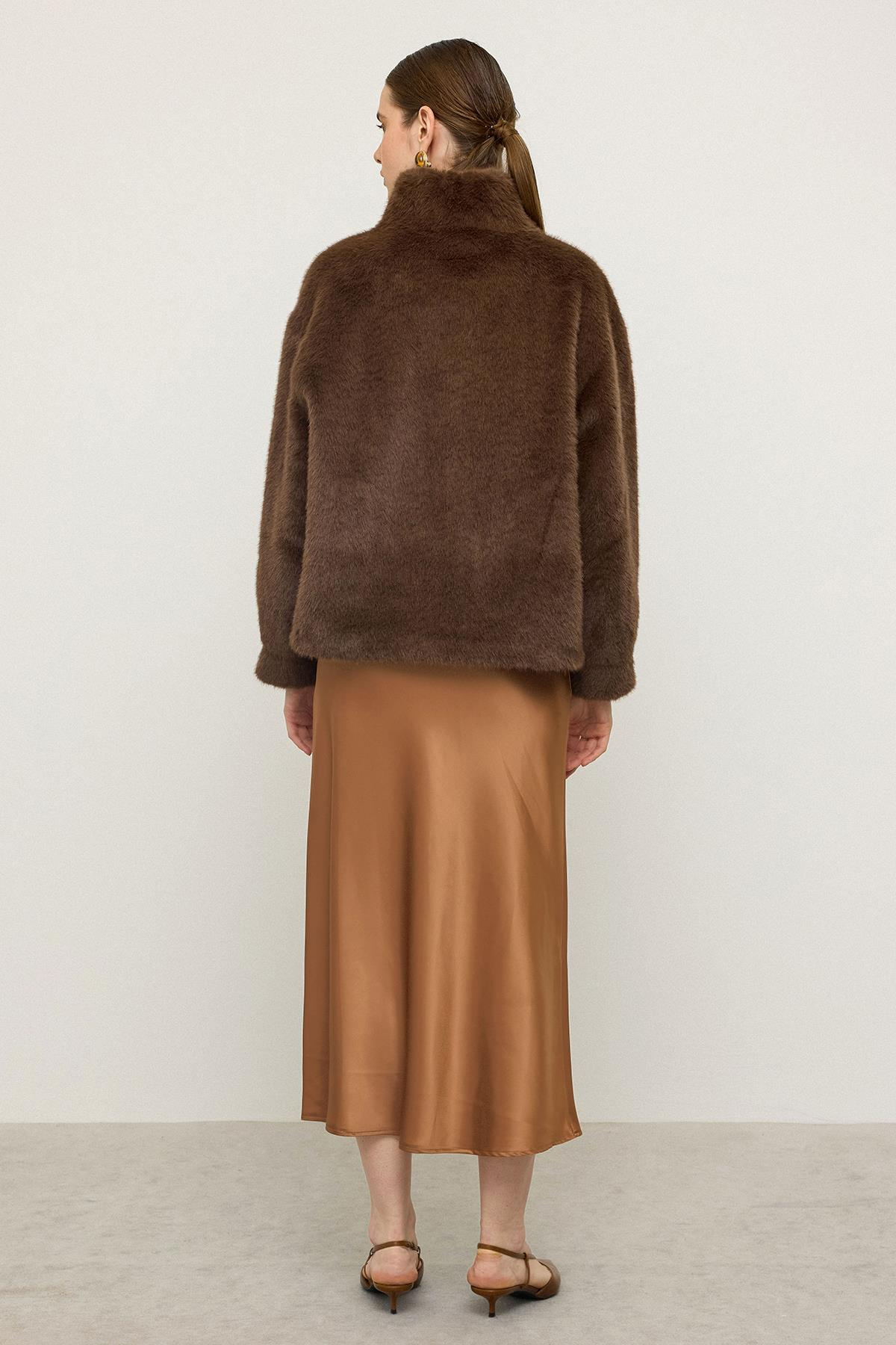 Hakim Yaka Exclusive Kürk Görünümlü Ceket KAHVE 1005