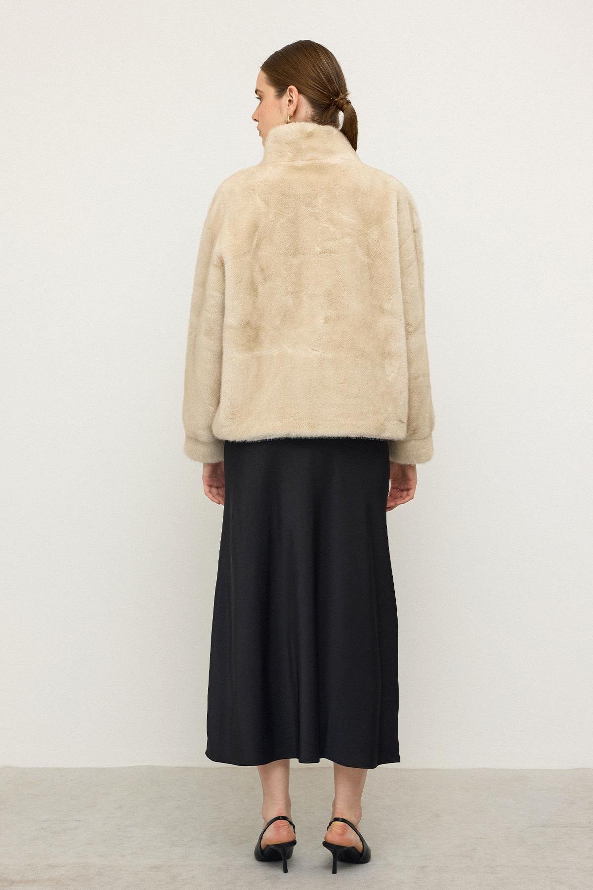 Hakim Yaka Exclusive Kürk Görünümlü Ceket BEJ 1005