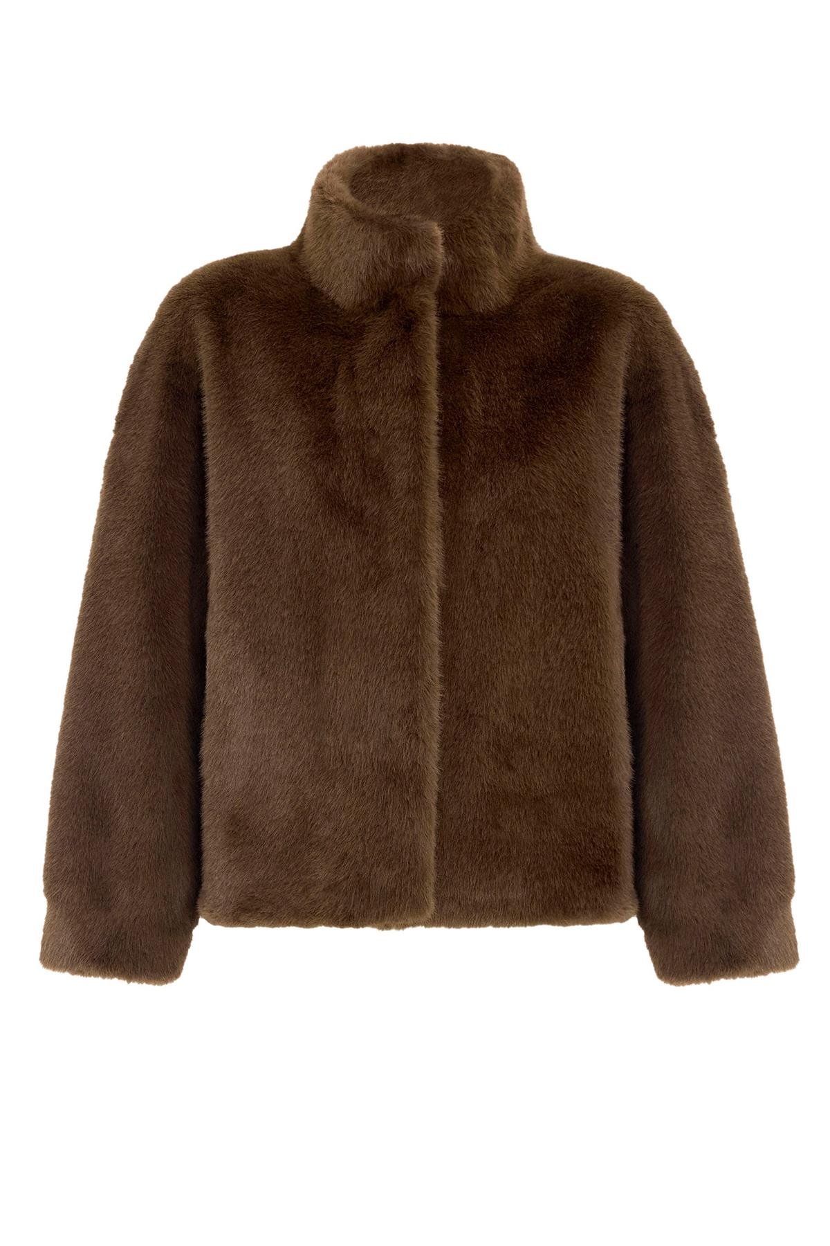 Hakim Yaka Exclusive Kürk Görünümlü Ceket KAHVE 1005