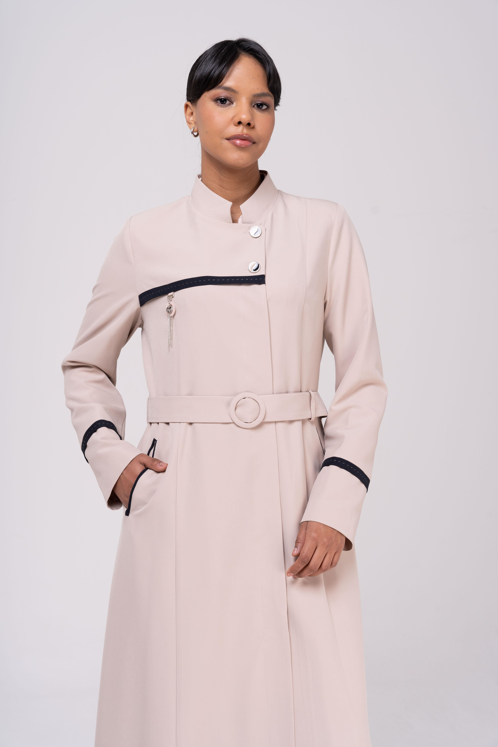 Hakim Yaka Garnili Punto ve Aksesuar Detaylı Astarlı Pardesü BEJ 6550