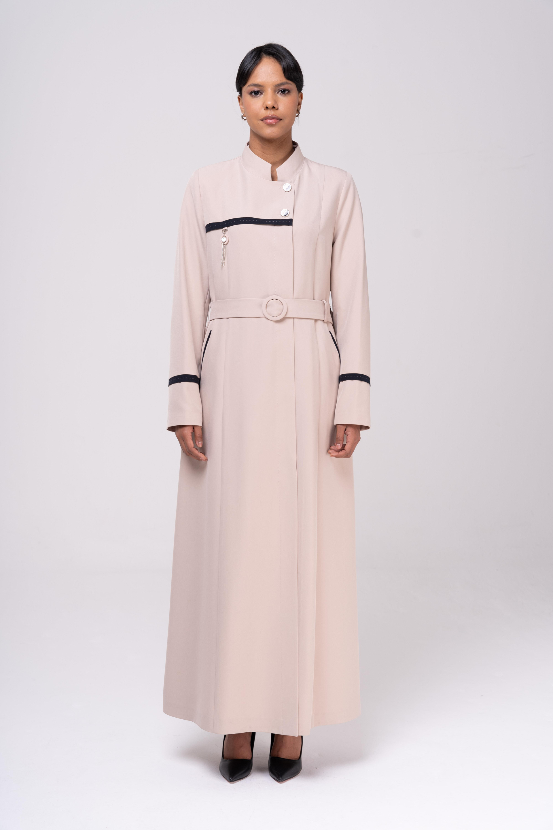 Hakim Yaka Garnili Punto ve Aksesuar Detaylı Astarlı Pardesü BEJ 6550