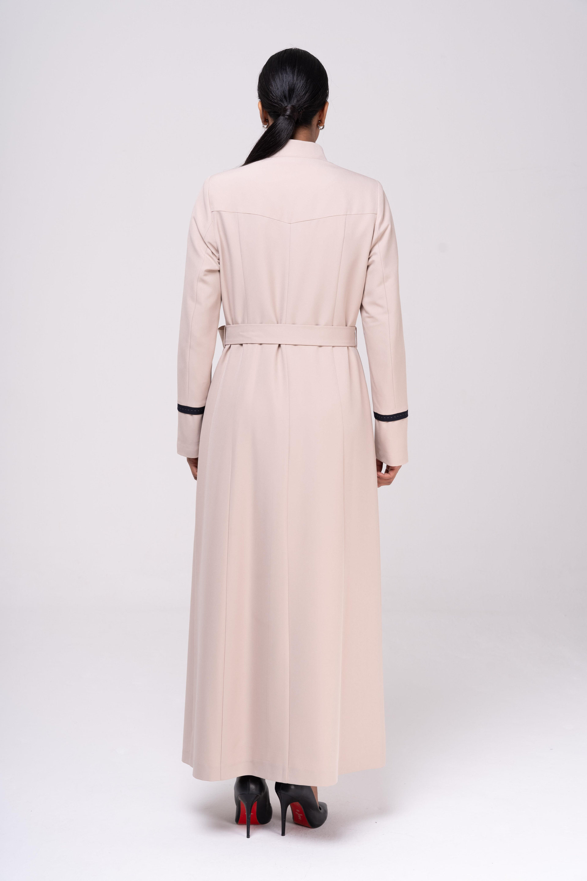 Hakim Yaka Garnili Punto ve Aksesuar Detaylı Astarlı Pardesü BEJ 6550