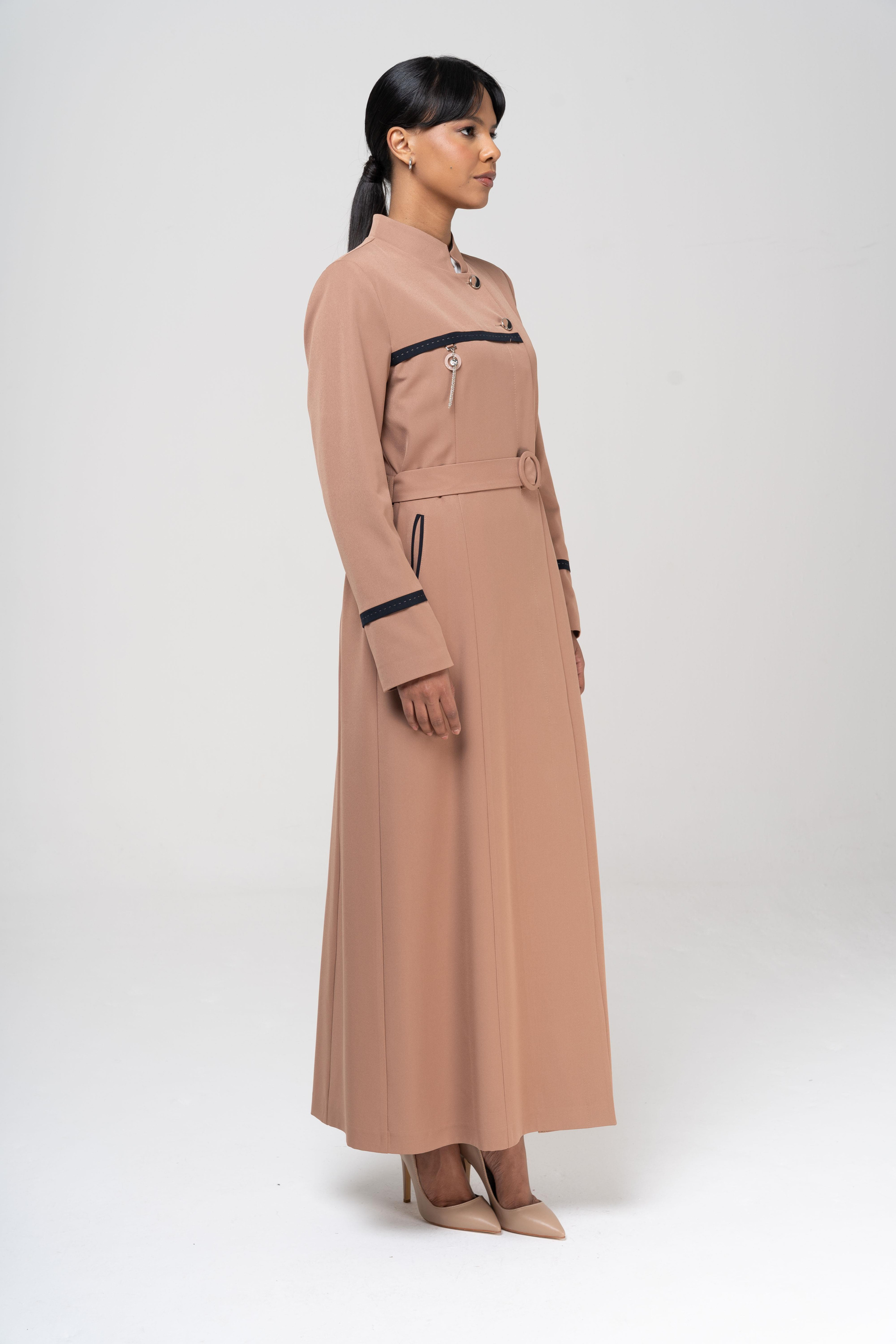 Hakim Yaka Garnili Punto ve Aksesuar Detaylı Astarlı Pardesü KAMEL 6550