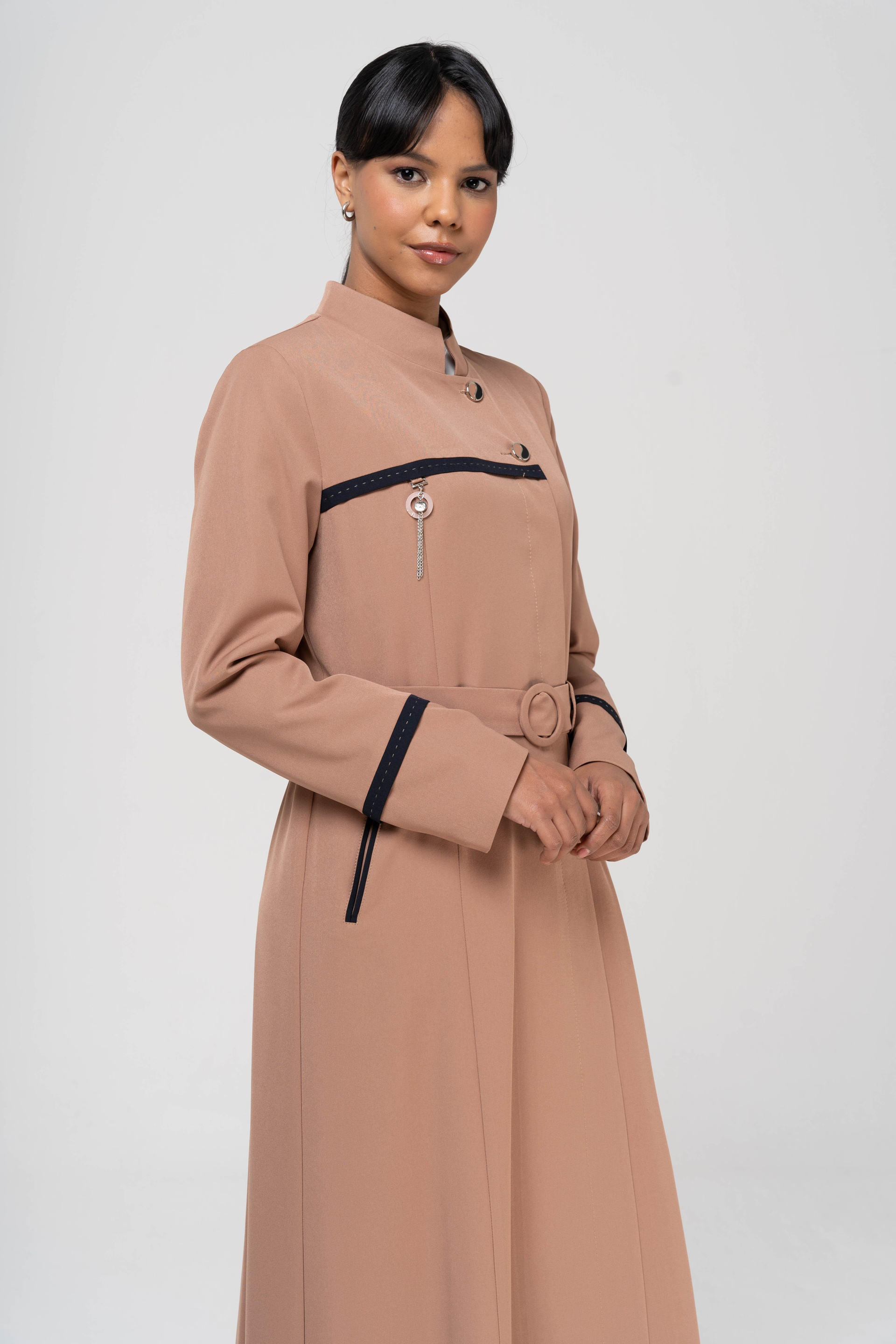 Hakim Yaka Garnili Punto ve Aksesuar Detaylı Astarlı Pardesü KAMEL 6550