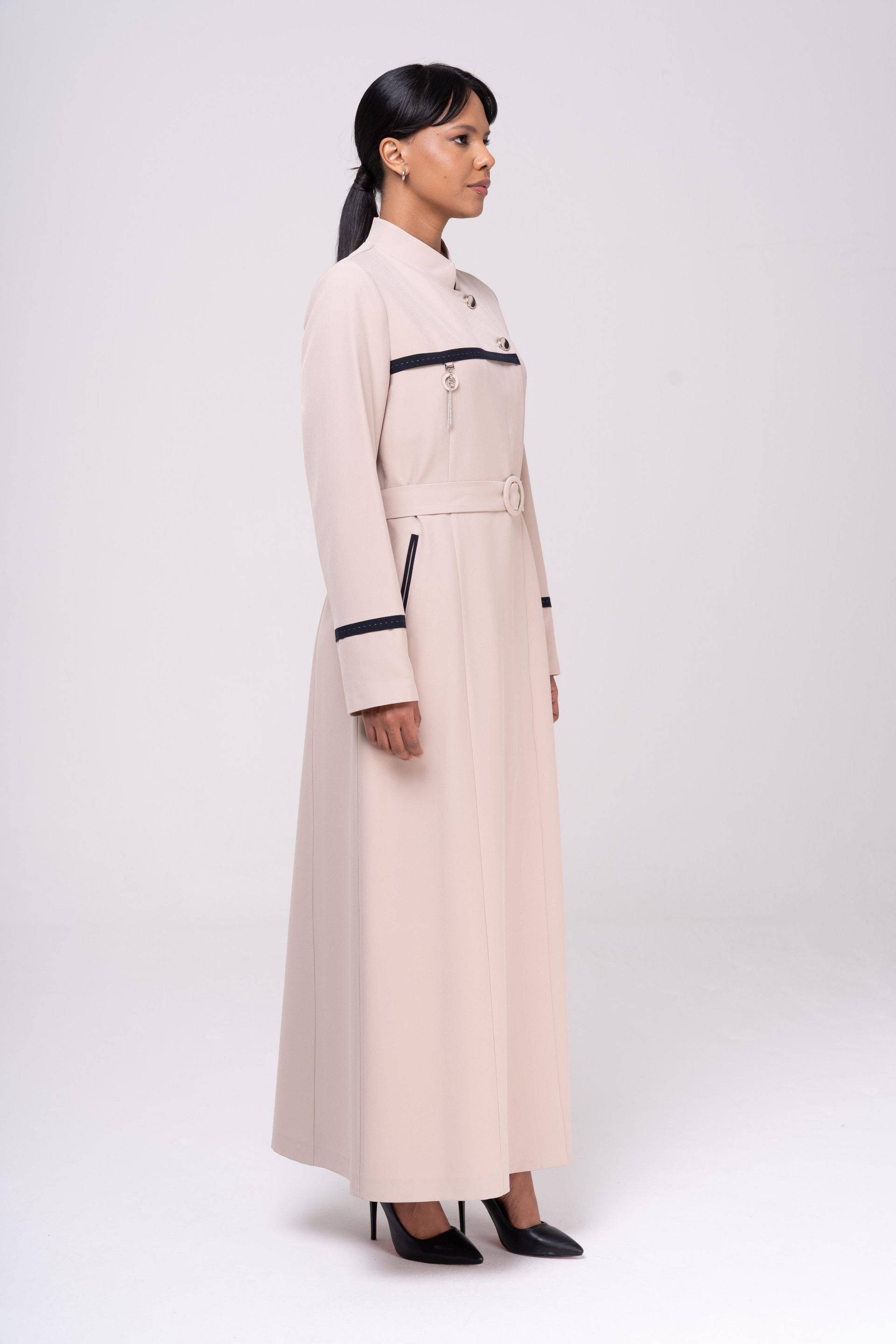 Hakim Yaka Garnili Punto ve Aksesuar Detaylı Astarlı Pardesü BEJ 6550