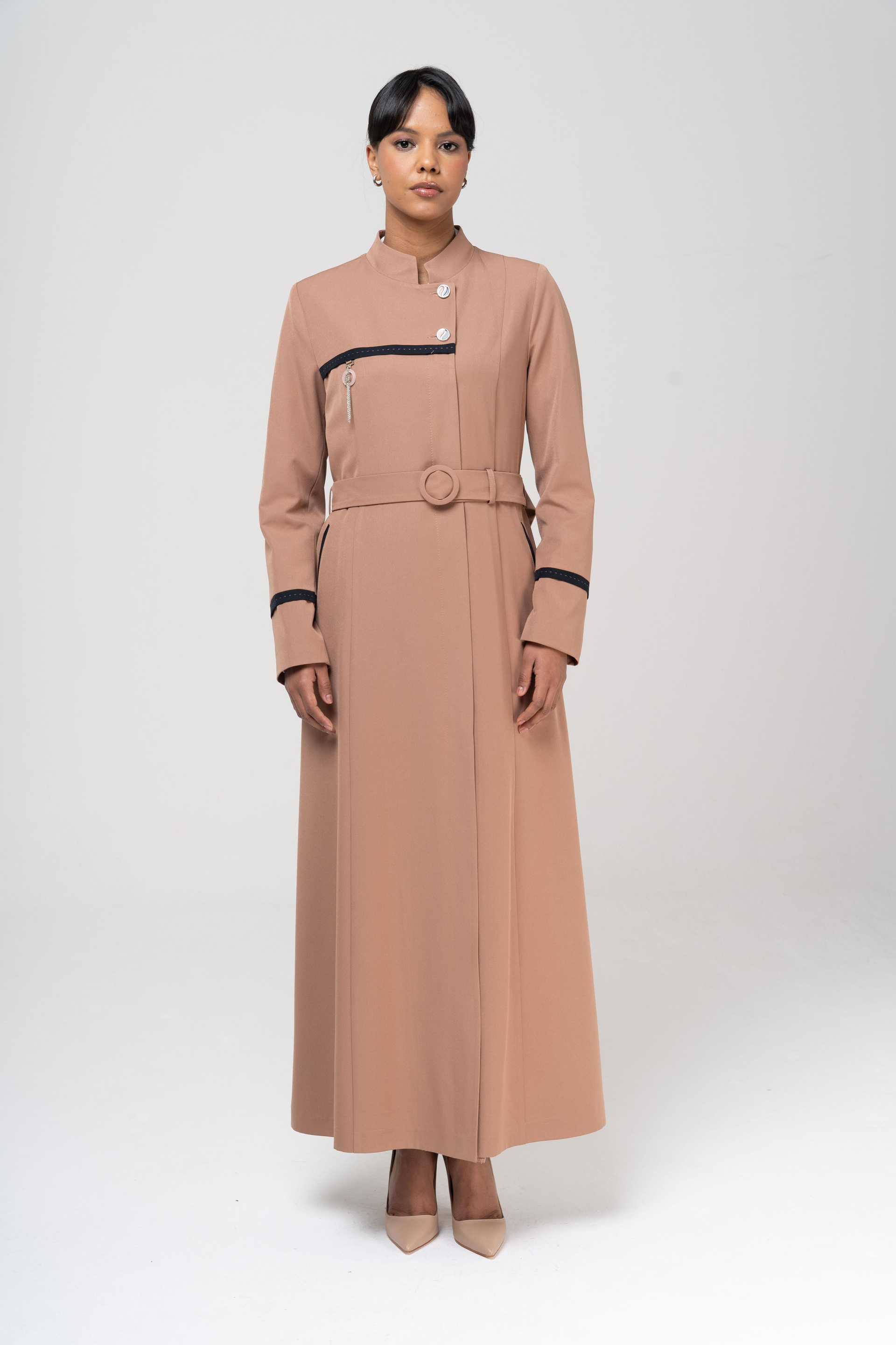 Hakim Yaka Garnili Punto ve Aksesuar Detaylı Astarlı Pardesü KAMEL 6550