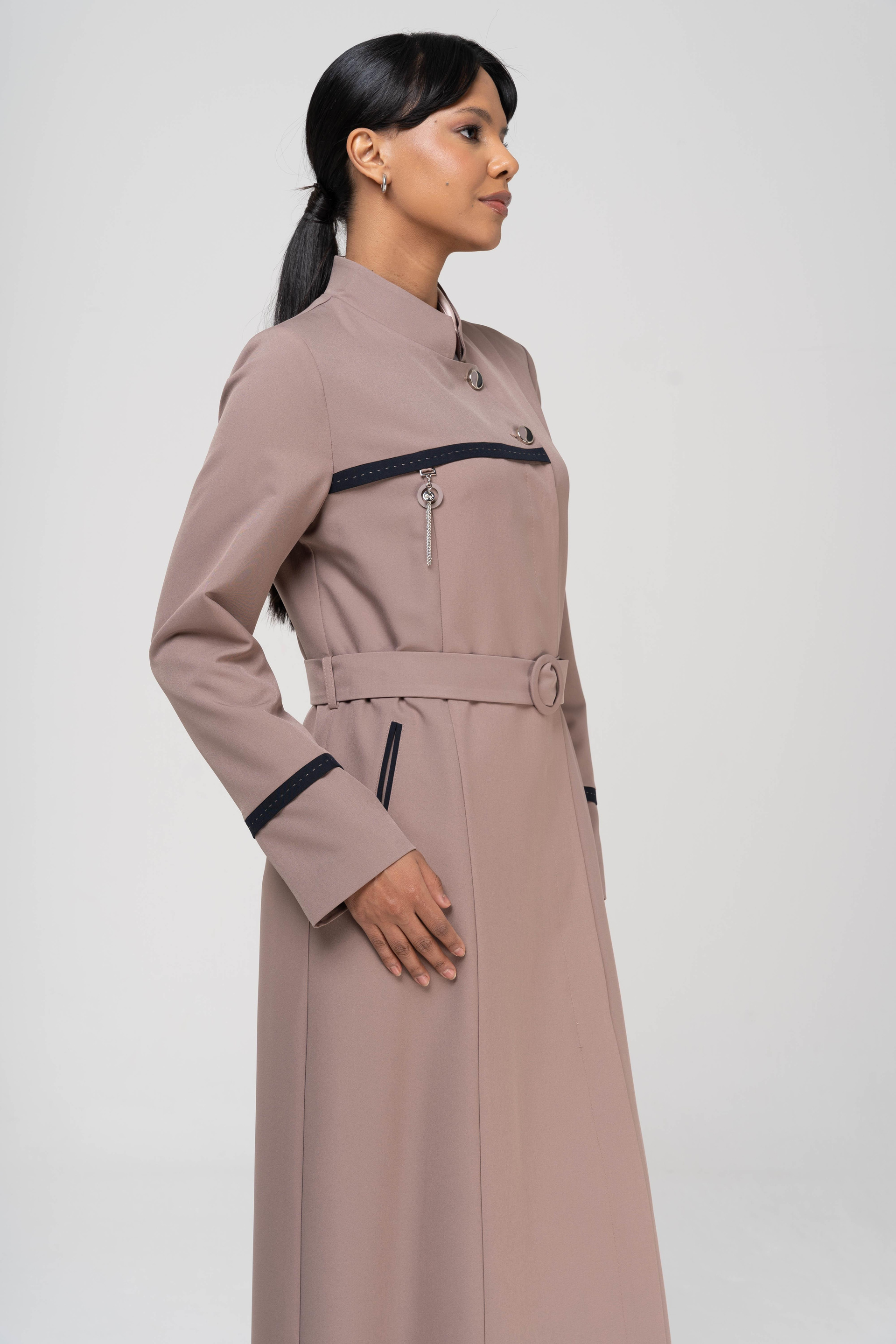 Mandarin Collar Garnished Point and Accessory Detailed Lined Topcoat VIZON 6550