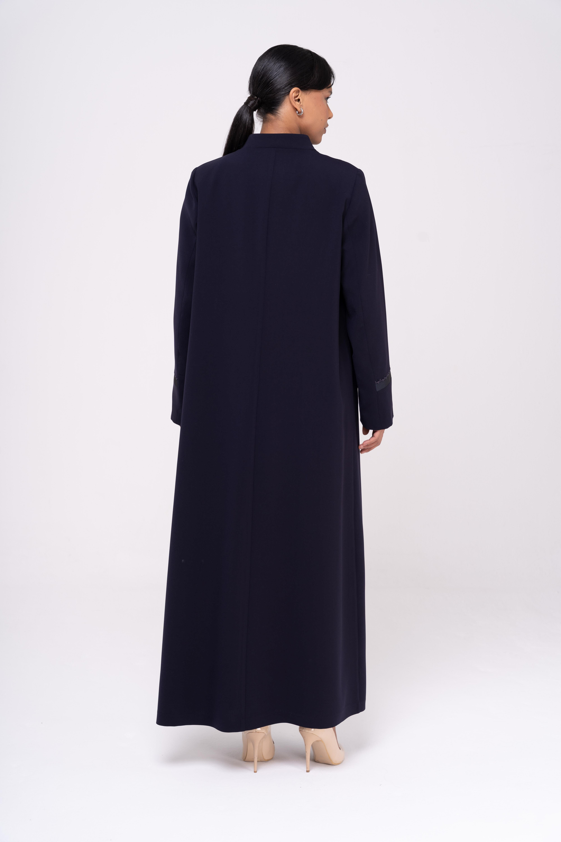 Hakim Yaka Tafta ve İşleme Detaylı Astarlı Büyük Beden Pardesü LACİVERT 6547