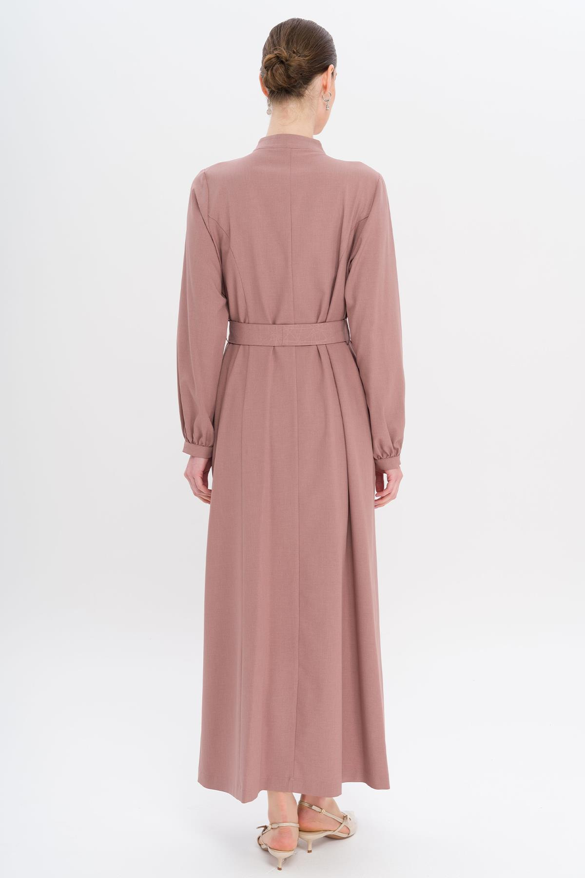 Hakim Yaka Taş ve Desen Detaylı Astarsız Pardesü GÜL KURUSU 6716