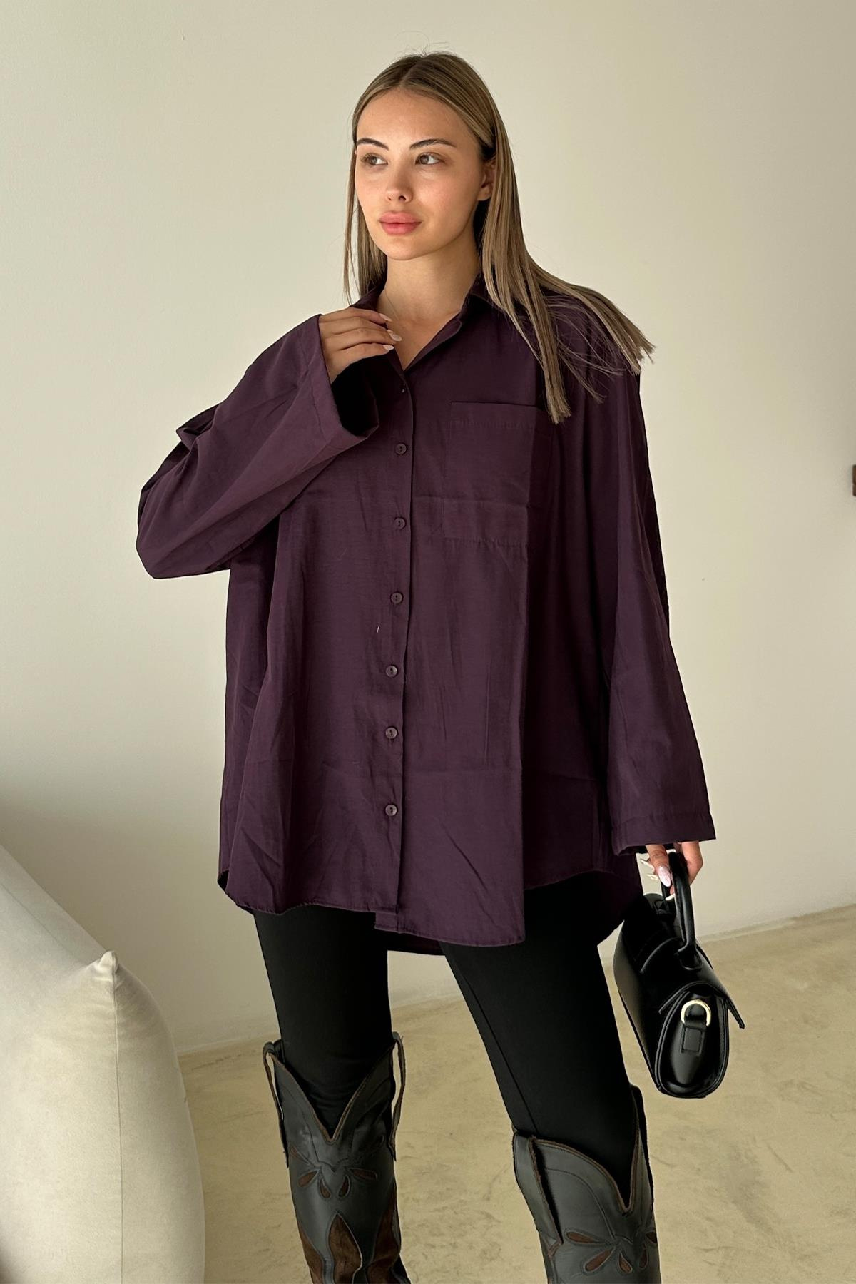 İspanyol Kol Salaş Pamuklu Gömlek MÜRDÜM 9365