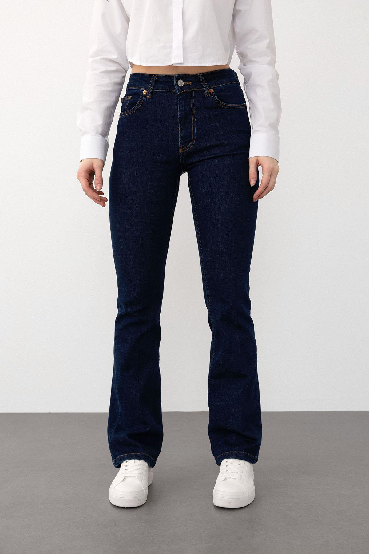İspanyol Paça Jean Pantolon KOYU MAVİ 7574