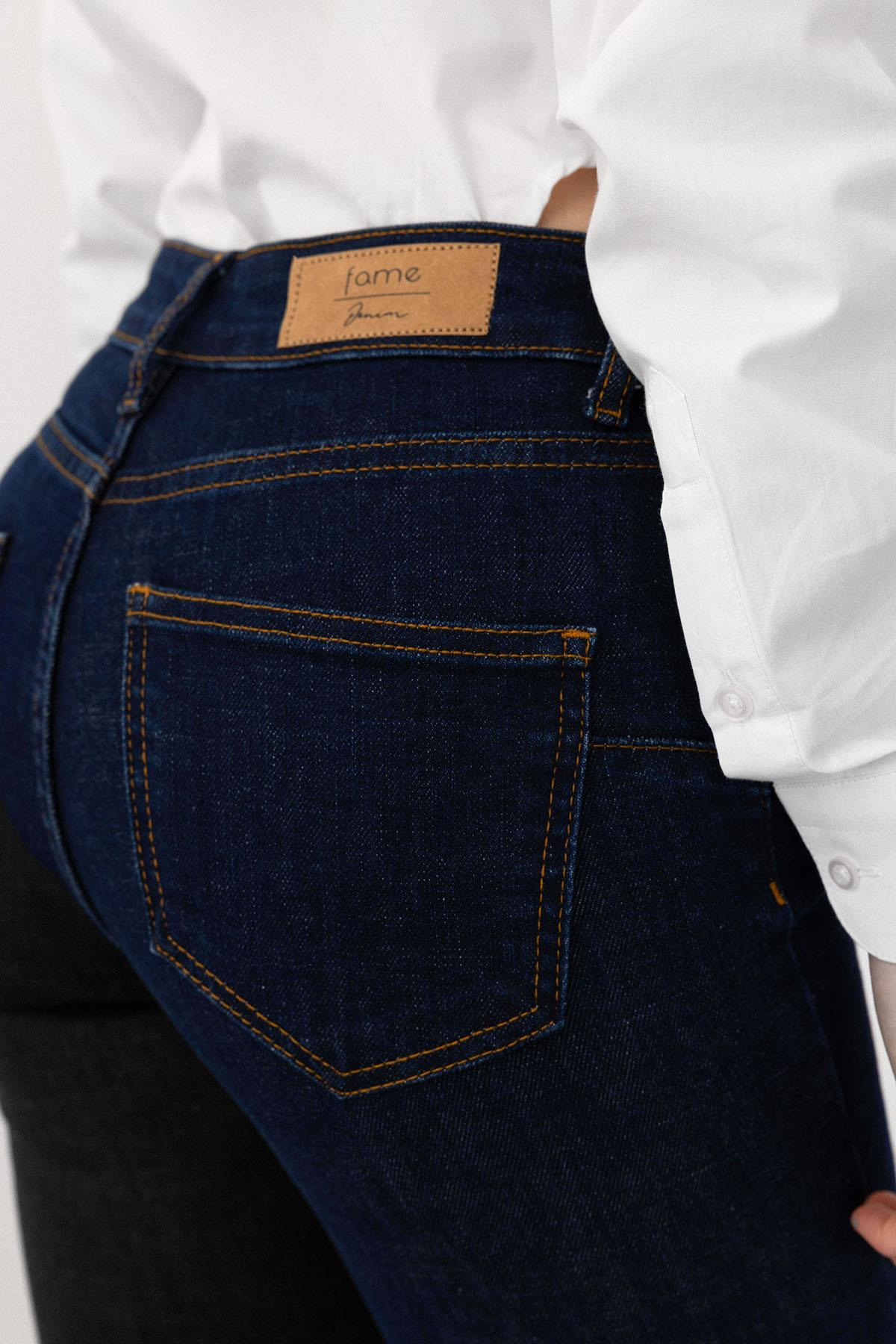 İspanyol Paça Jean Pantolon KOYU MAVİ 7574