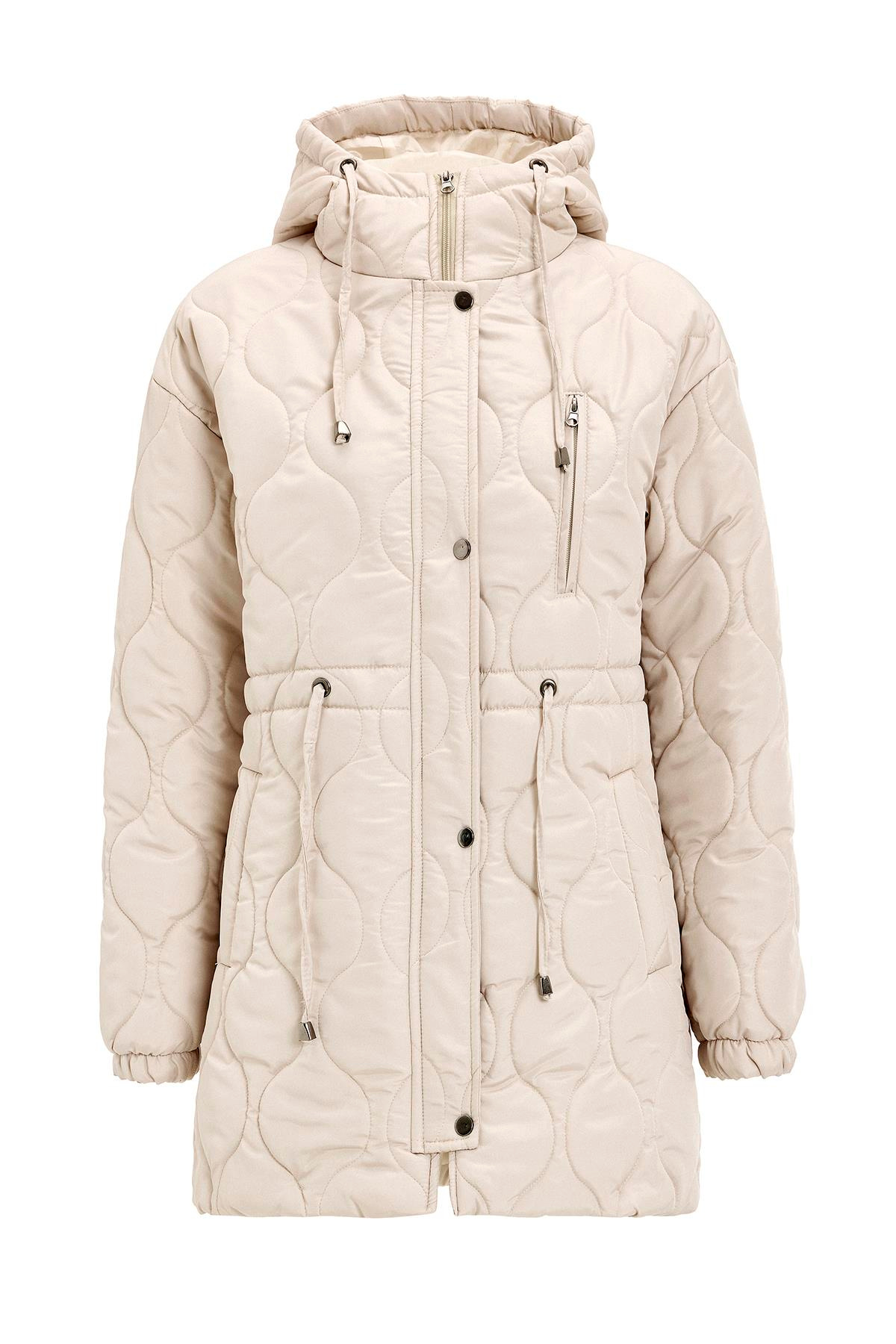 Hooded Tied Waist Short Quilted Coat STONE 6777