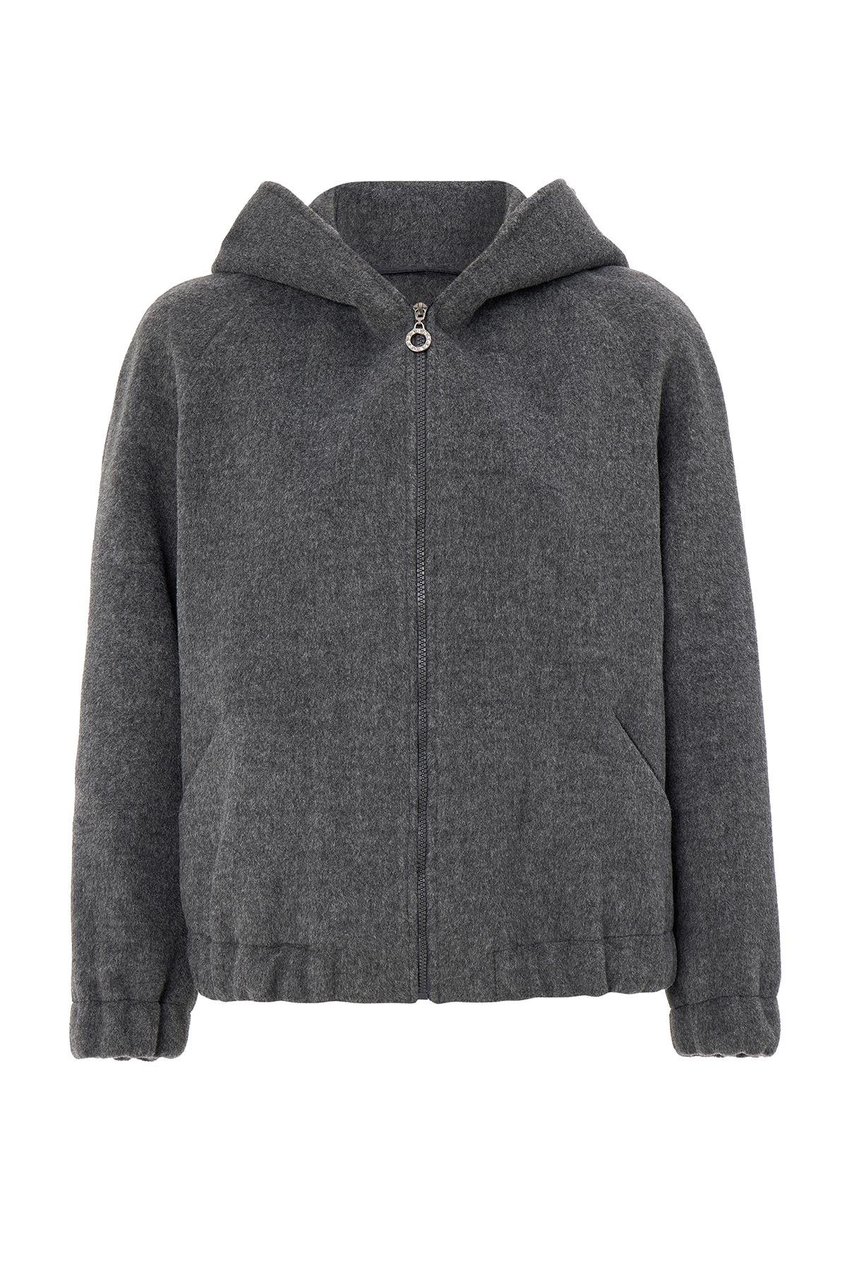 Kapüşonlu Beli Lastikli Oversize Kısa Kaban KOYU GRİ 3162