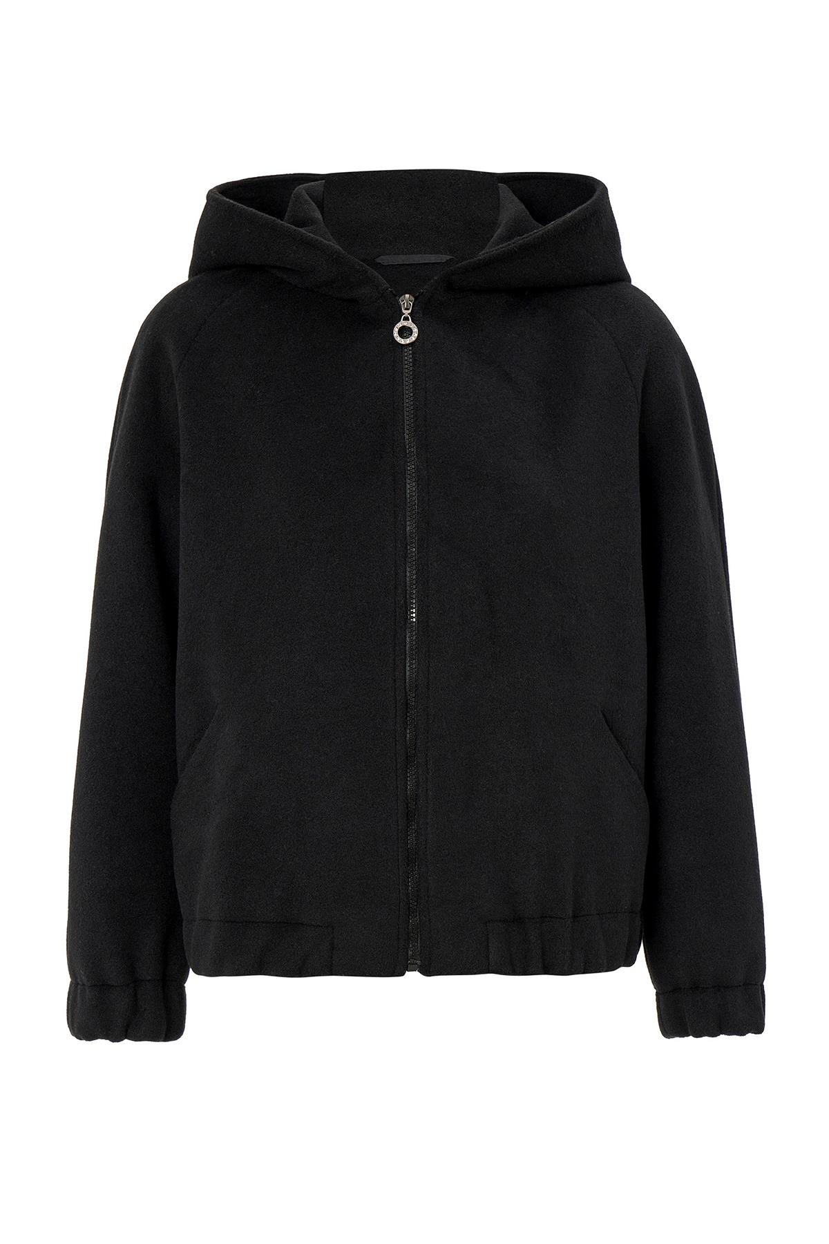 Kapüşonlu Beli Lastikli Oversize Kısa Kaban SİYAH 3162