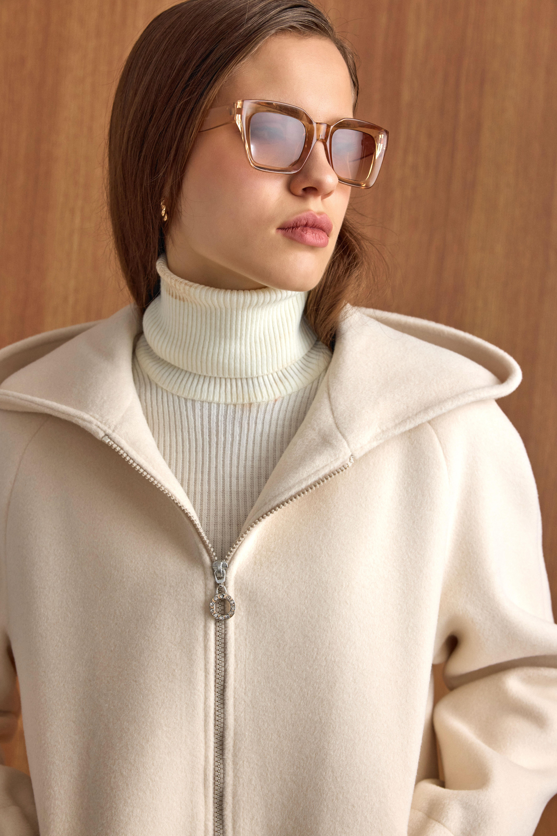 Kapüşonlu Beli Lastikli Oversize Kısa Kaban EKRU 3162