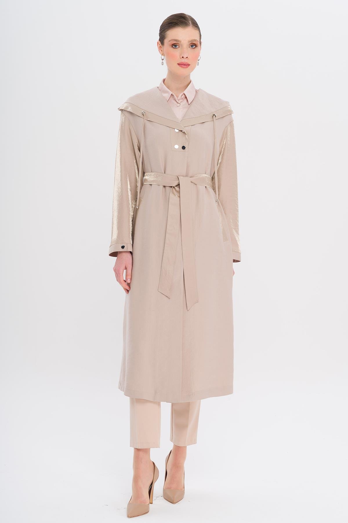 Hooded Snap Detail Unlined Coat STONE 6749