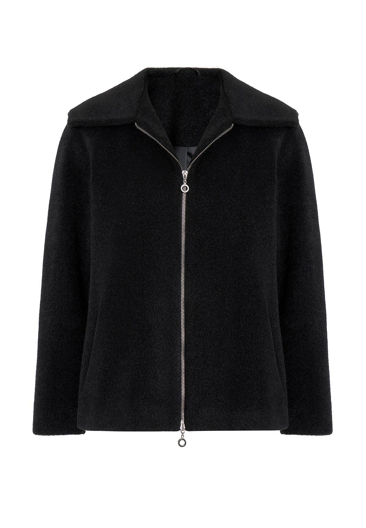 Kapüşonlu Fermuar Detaylı Oversize Kısa Kaban SİYAH 3130