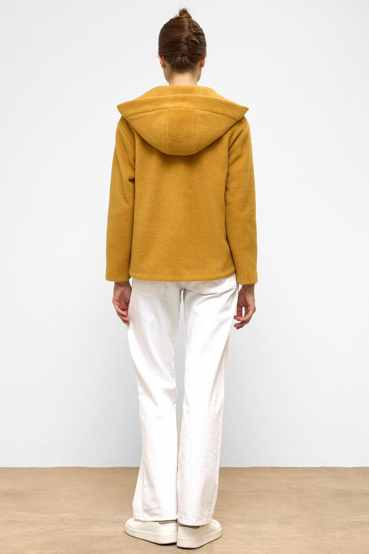 Kapüşonlu Fermuar Detaylı Oversize Kısa Kaban HARDAL 3130