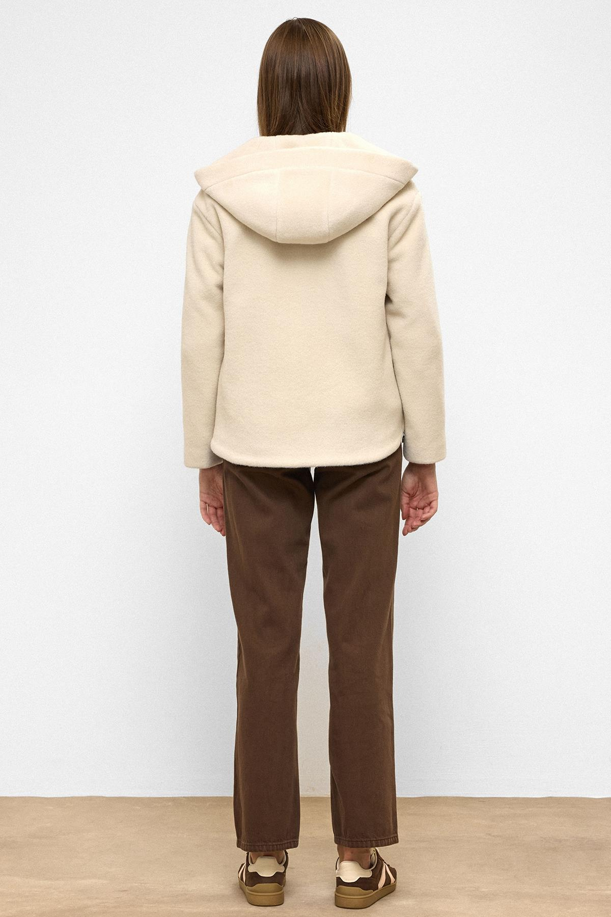 Kapüşonlu Fermuar Detaylı Oversize Kısa Kaban BEJ 3130