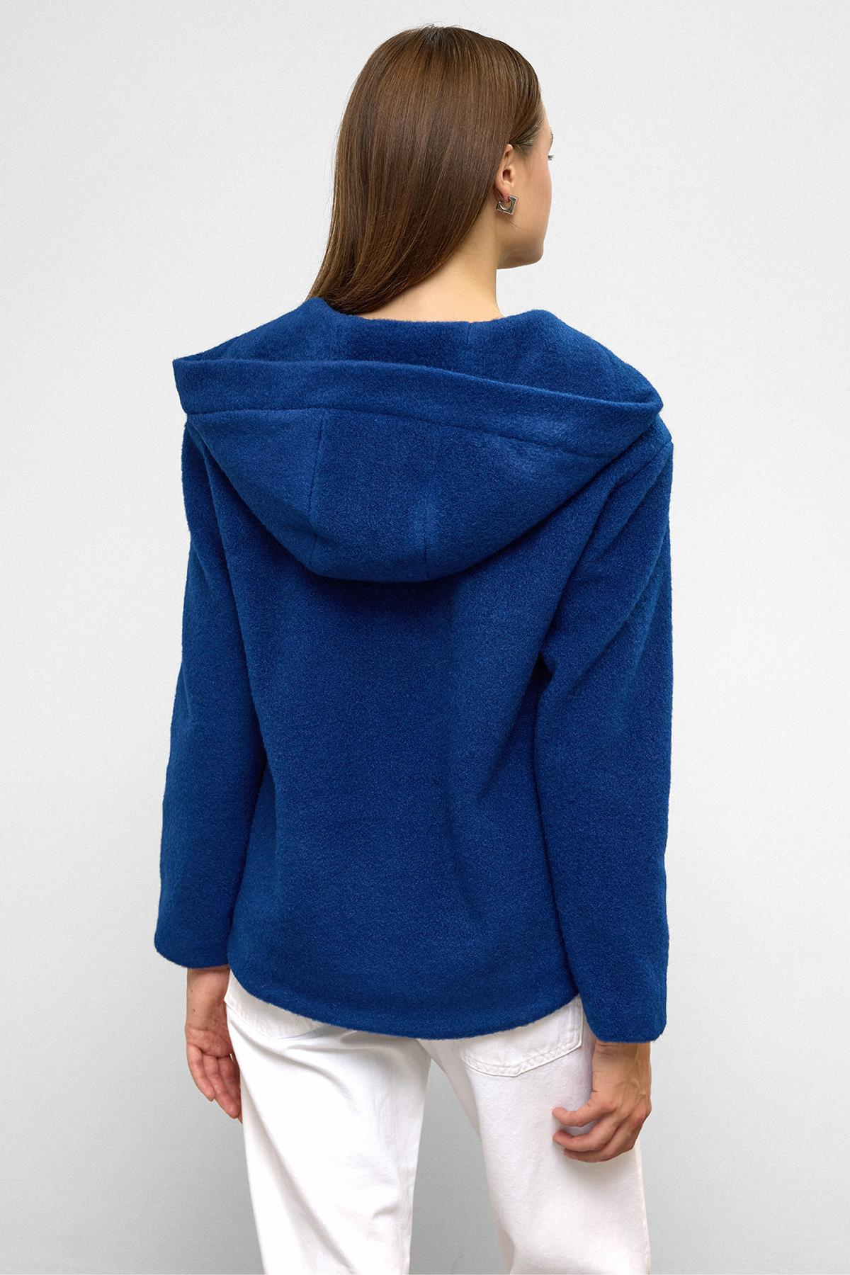 Kapüşonlu Fermuar Detaylı Oversize Kısa Kaban SAKS 3130