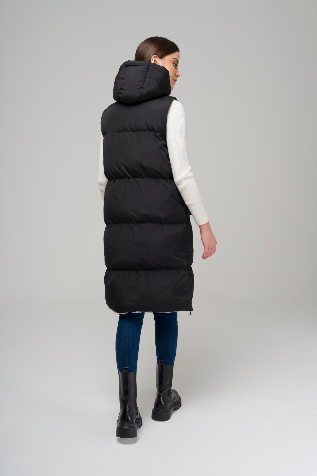 Kapüşonlu Fermuar Kapamalı Çift Taraflı Şişme Yelek SİYAH-GRİ 8226