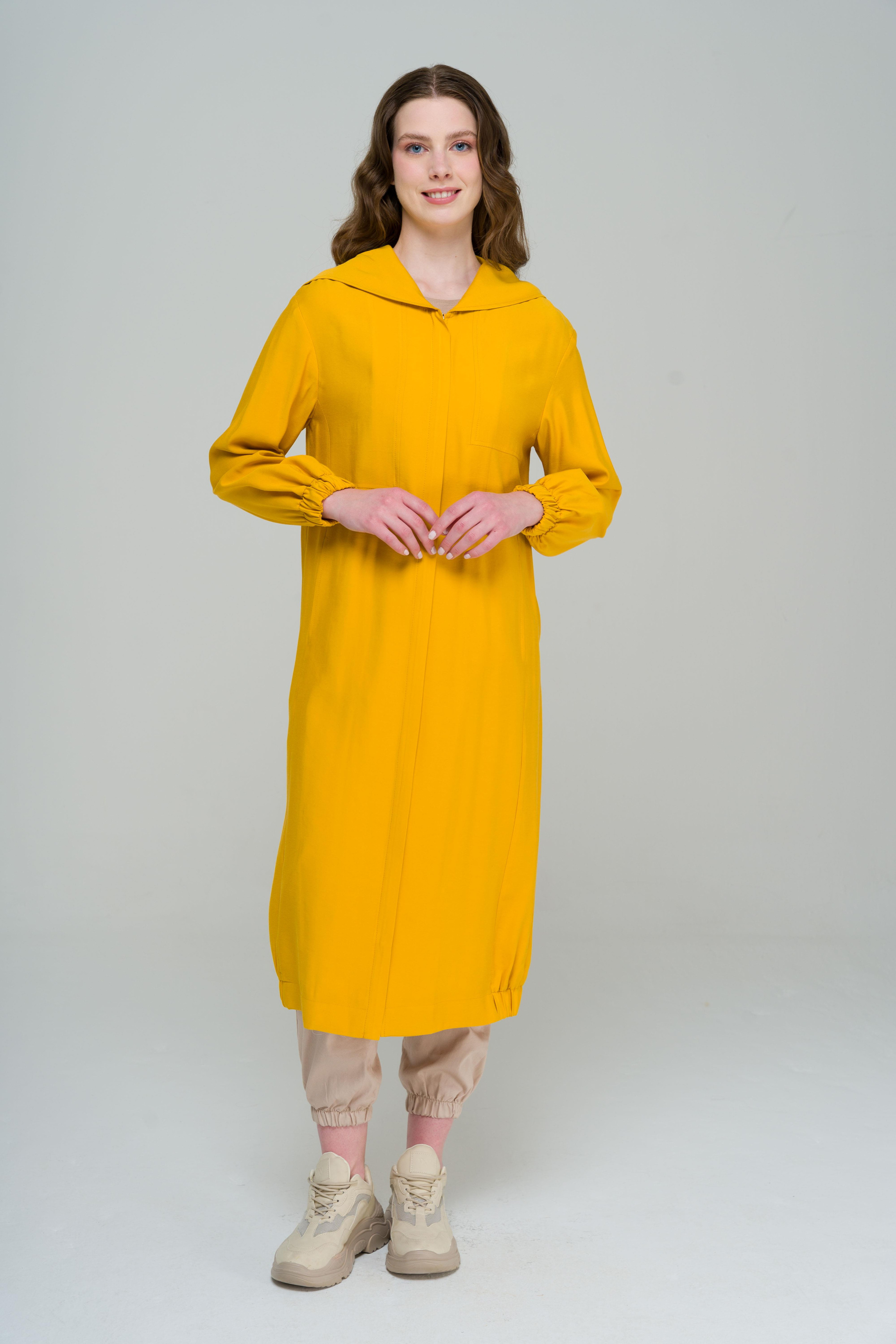 معطف غير مبطن بغطاء رأس وسحاب وتنورة مجمعة سافران 6587