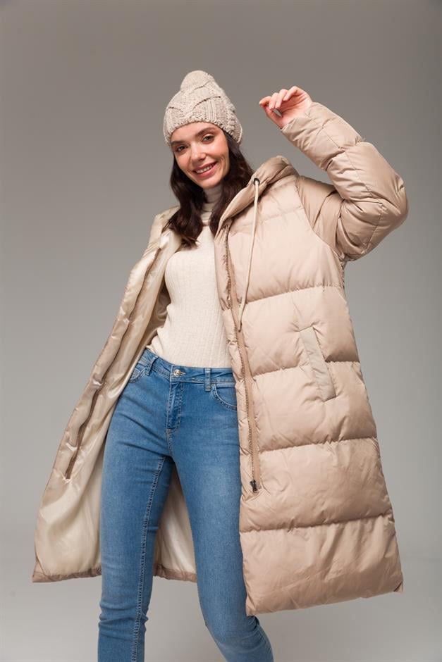 Kapüşonlu Fermuar Kapamalı Şişme Mont TAŞ 6225