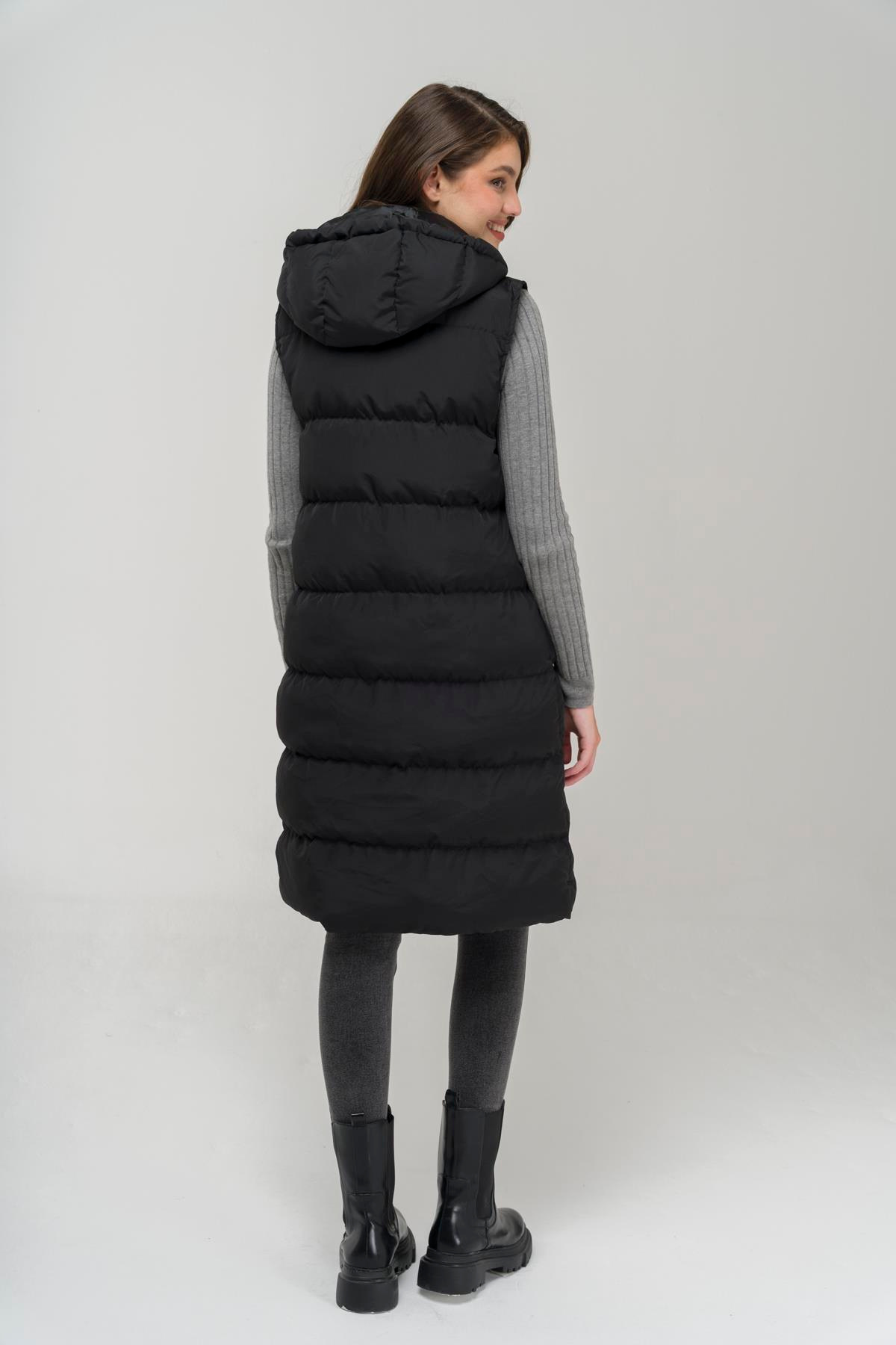 Kapüşonlu Fermuar Kapamalı Şişme Yelek SİYAH 8225