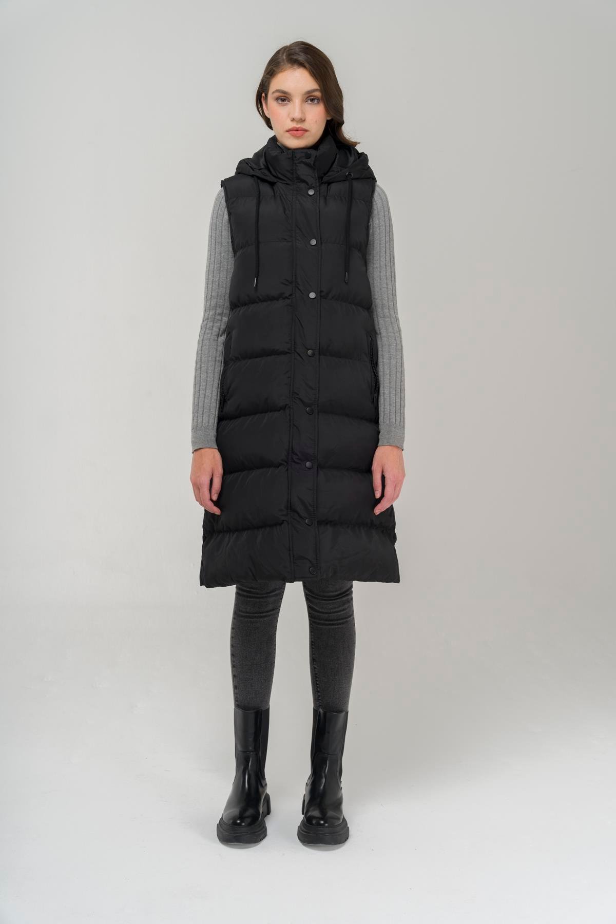 Kapüşonlu Fermuar Kapamalı Şişme Yelek SİYAH 8225