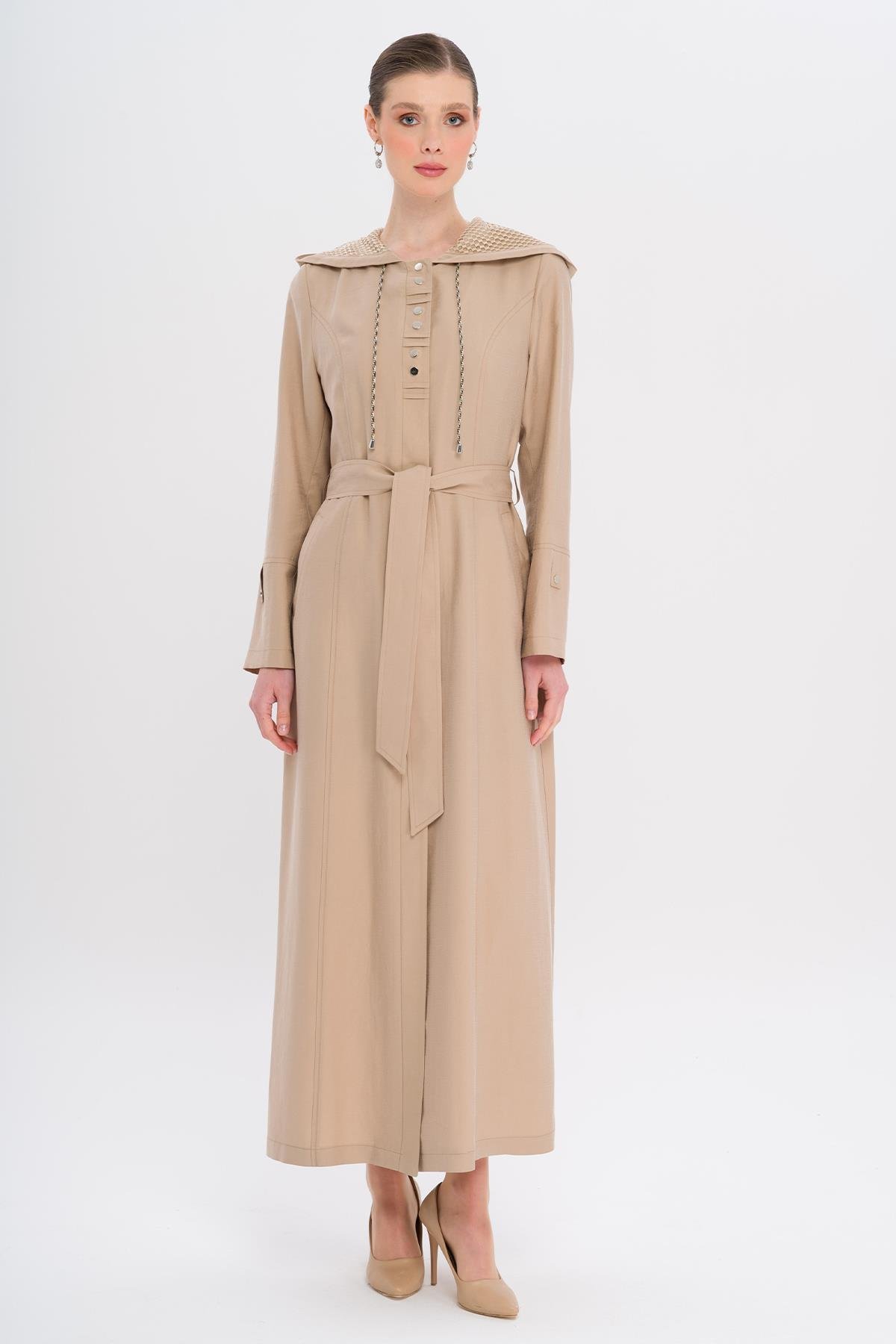 معطف علوي من قماش مودال غير مبطن بغطاء للرأس ومفصل من الشبكة والحبل يفعل 6739