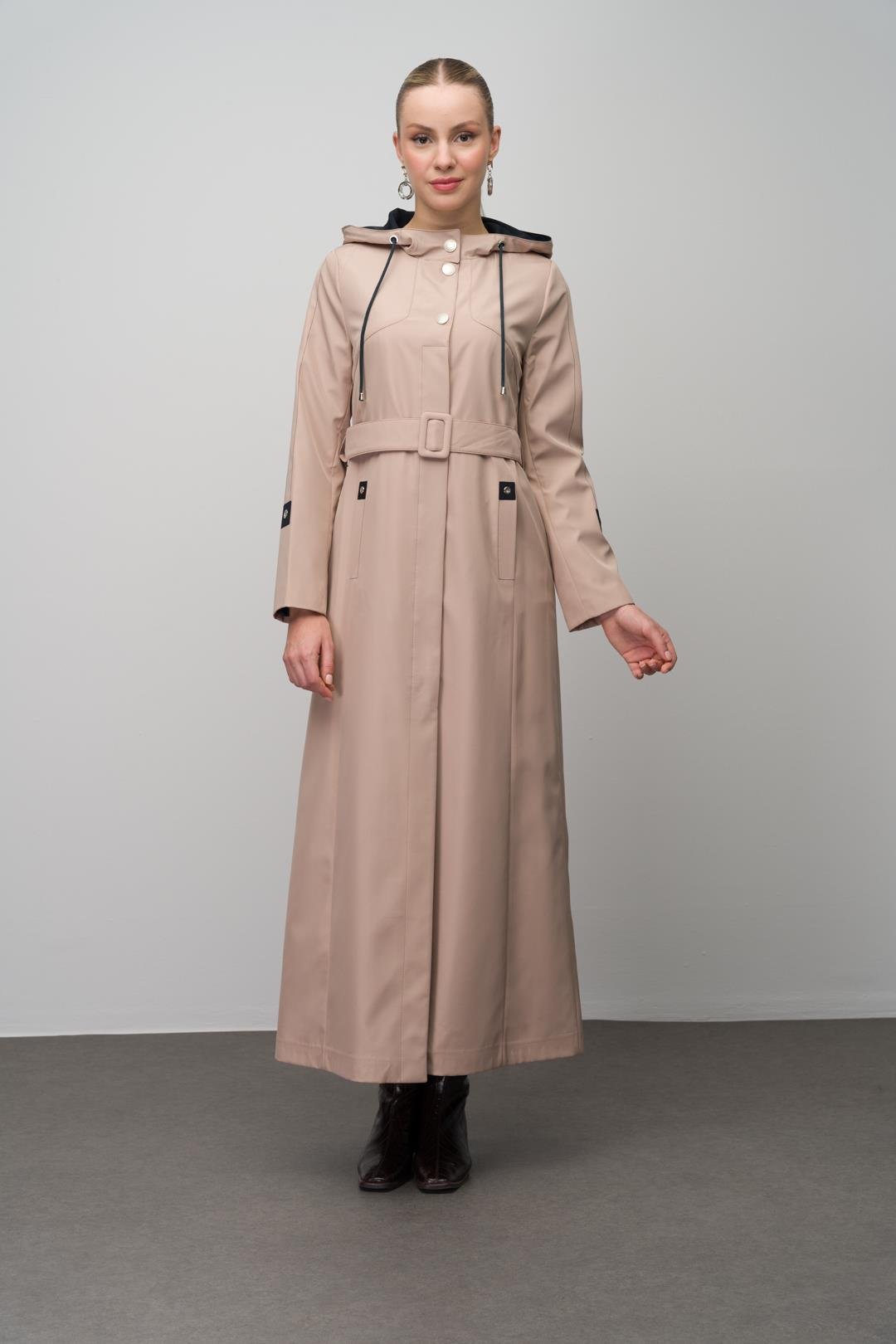 Kapüşonlu Garni Detaylı astarlı Trenç Pardesü A.KAMEL 4297